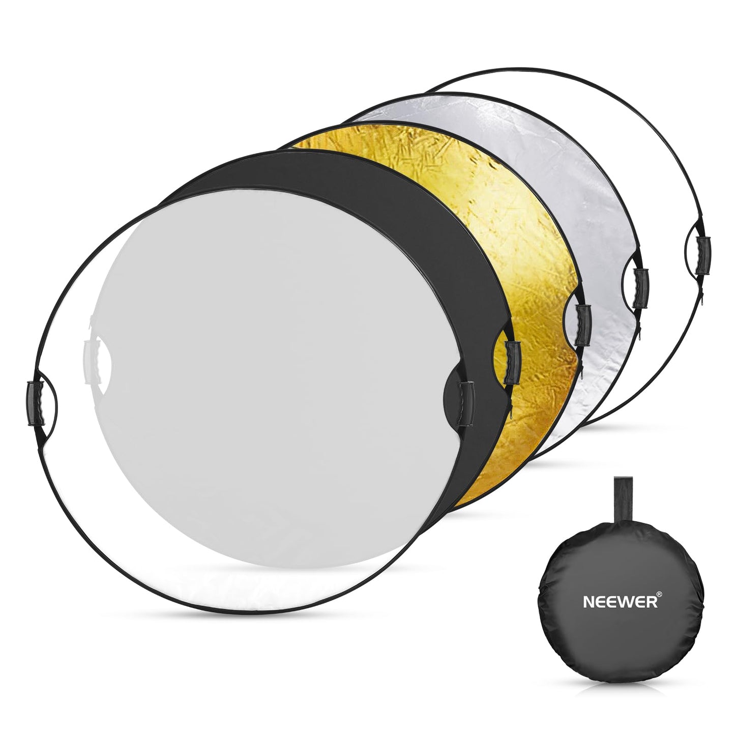 Neewer 130cm Light Reflector with Handle and 3/8" Thread, 5 in 1 Foldable Disc Light Diffuser, Translucent/Silver/Gold/White/Black for Photography Lighting, Outdoor Lighting, RF-130II