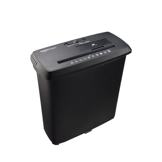 Amazon Basics strip cut document shredder, 8 sheets, for A4 documents, CDs and credit cards, 13l collection container, black - S120-D
