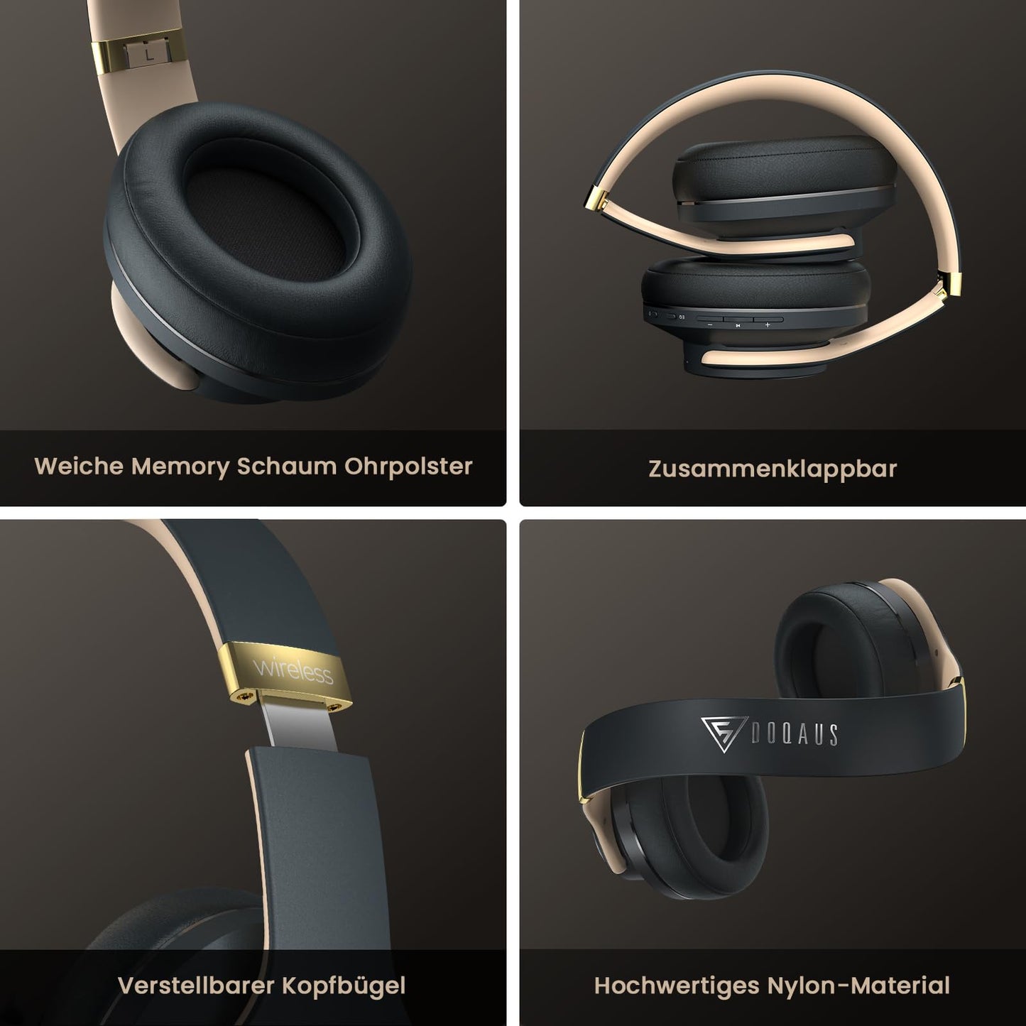 DOQAUS Wireless Bluetooth Headphones with App Control, Gray - CARE