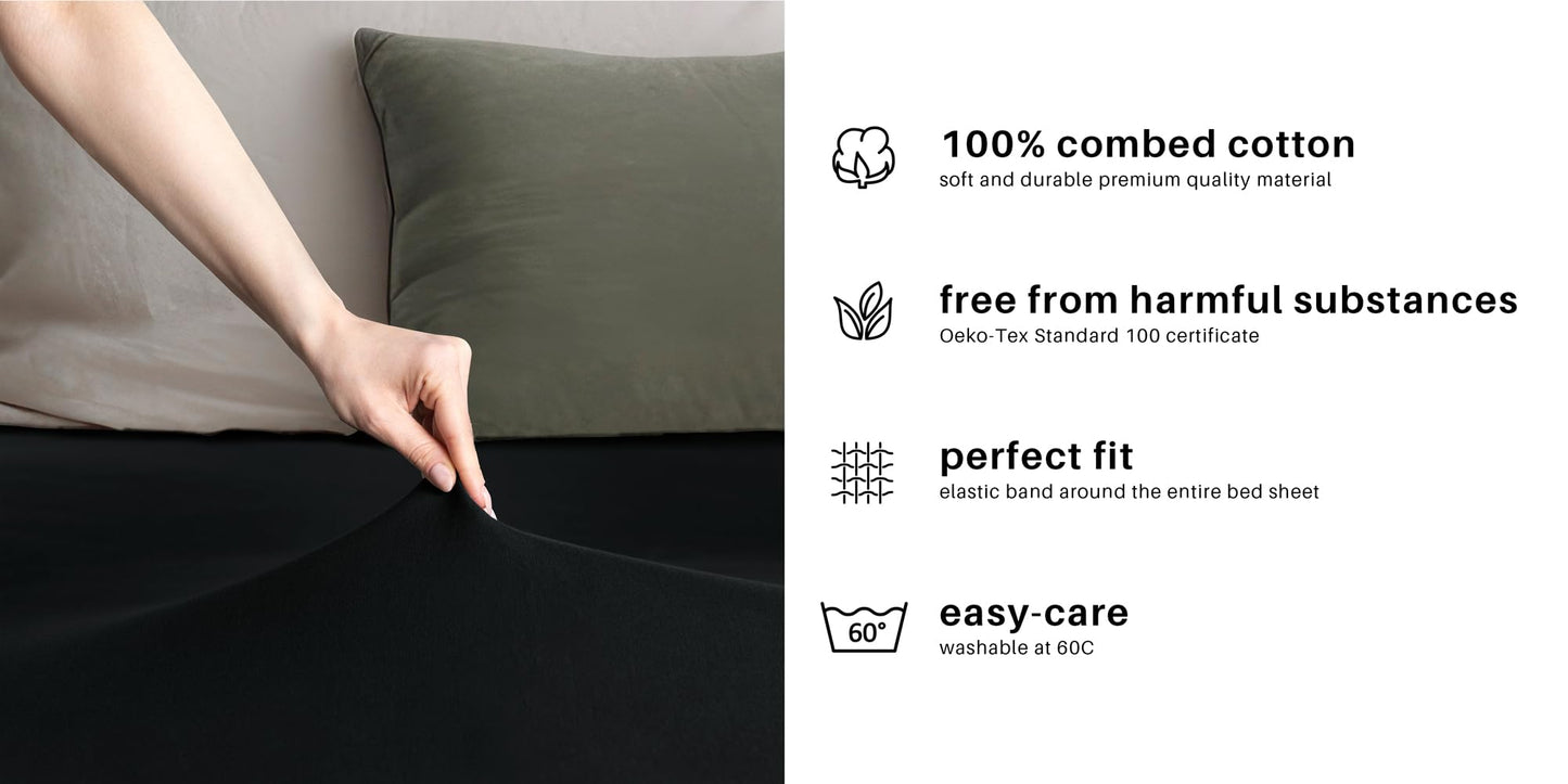 DecoKing fitted sheet 200x220 220x240 cm 100% combed cotton black fitted sheets jersey box spring bed Amber 200 x 220 220 x 240