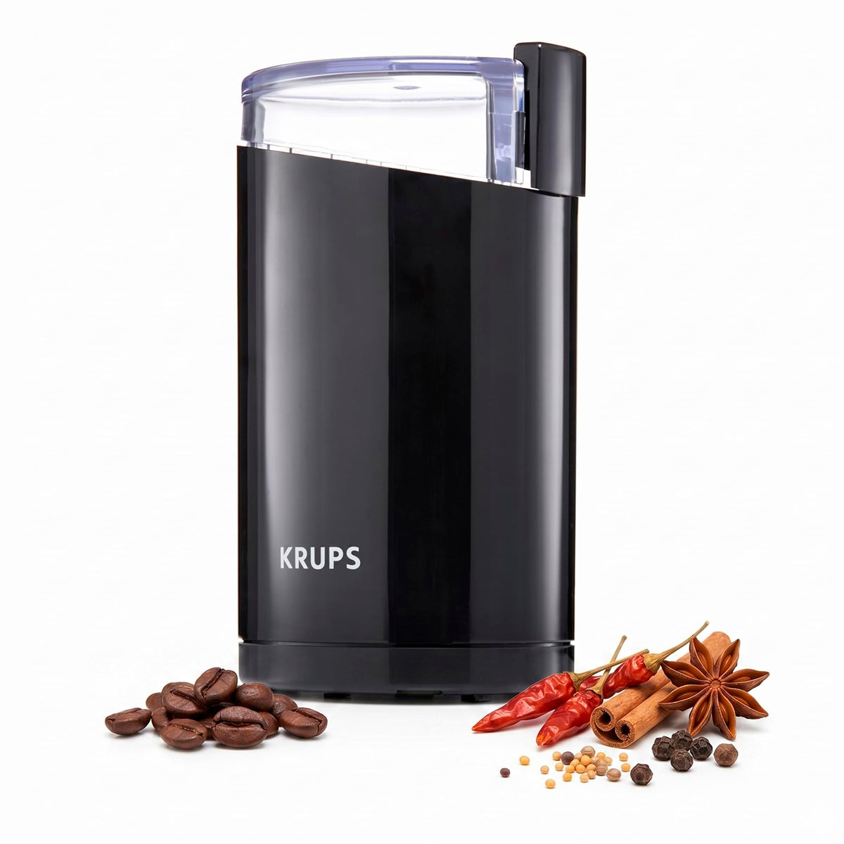 Krups F20342 Coffee and Spice Grinder in One, Powerful Motor, Adjustable Grind Size, 75g Capacity, Stainless Steel Blade, Safety Lid, Anti-Slip Feet, Black