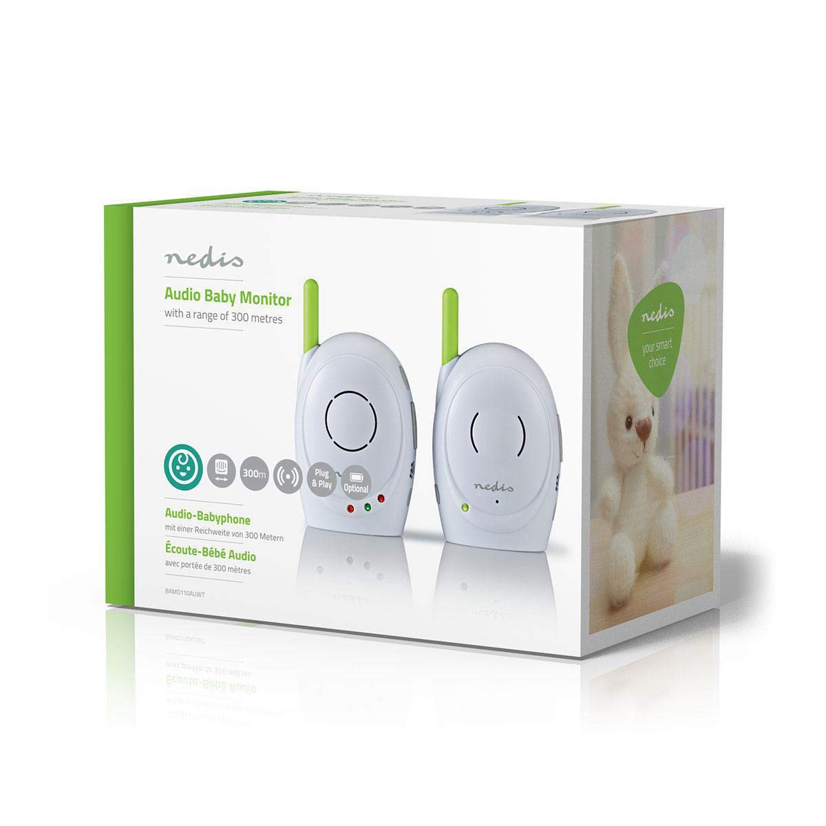 Nedis Audio-Baby-Monitor – Babyfoane fără fir cu funcție de intercomunicare și rază de 300 m – Set de 2 – Verde/Alb - BAMO110AUWT