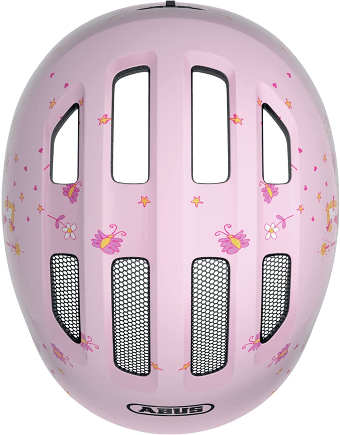 ABUS children's helmet Smiley 3.0 - bicycle helmet with a deep fit, child-friendly designs & space for a braid - for girls and boys - pink with princess pattern, size S - 67250