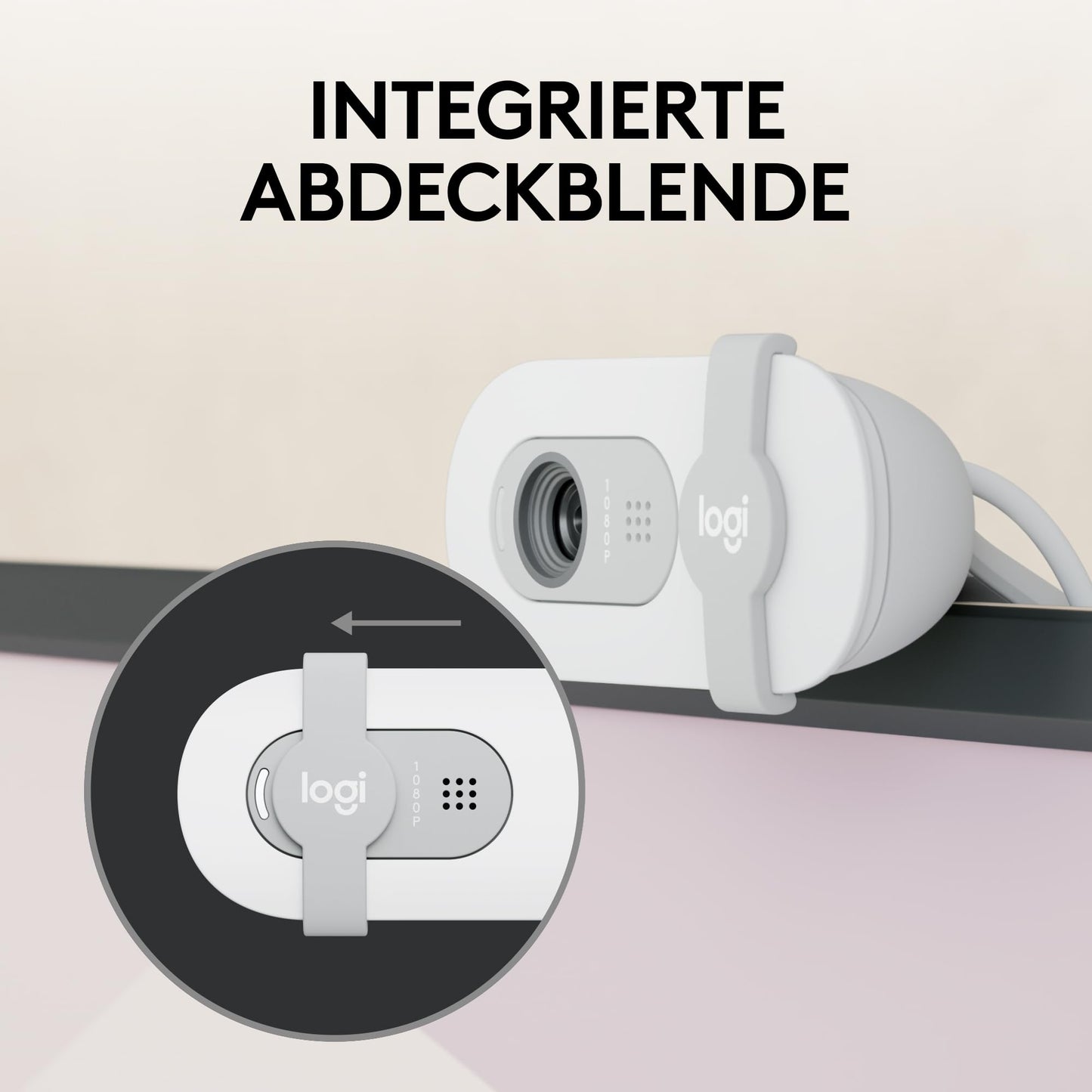 Logitech Brio 100 Full HD Webcam for Meetings and Streaming, Auto Light Balancing, Built-in Microphone, Cover Panel, USB-A, for Microsoft Teams, Google Meet, Zoom and More - White - 960-001617