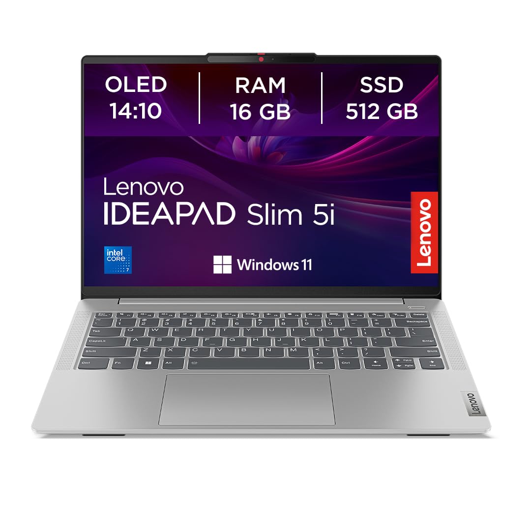 Lenovo IdeaPad Slim 5i Laptop | Ecran OLED WUXGA de 14" | Intel Core i7-13620H | 16GB RAM | 512GB SSD | Intel UHD Grafik | Windows 11 Home | QWERTZ | Luna Grau | 3 luni Premium Care - 83HR005FGE