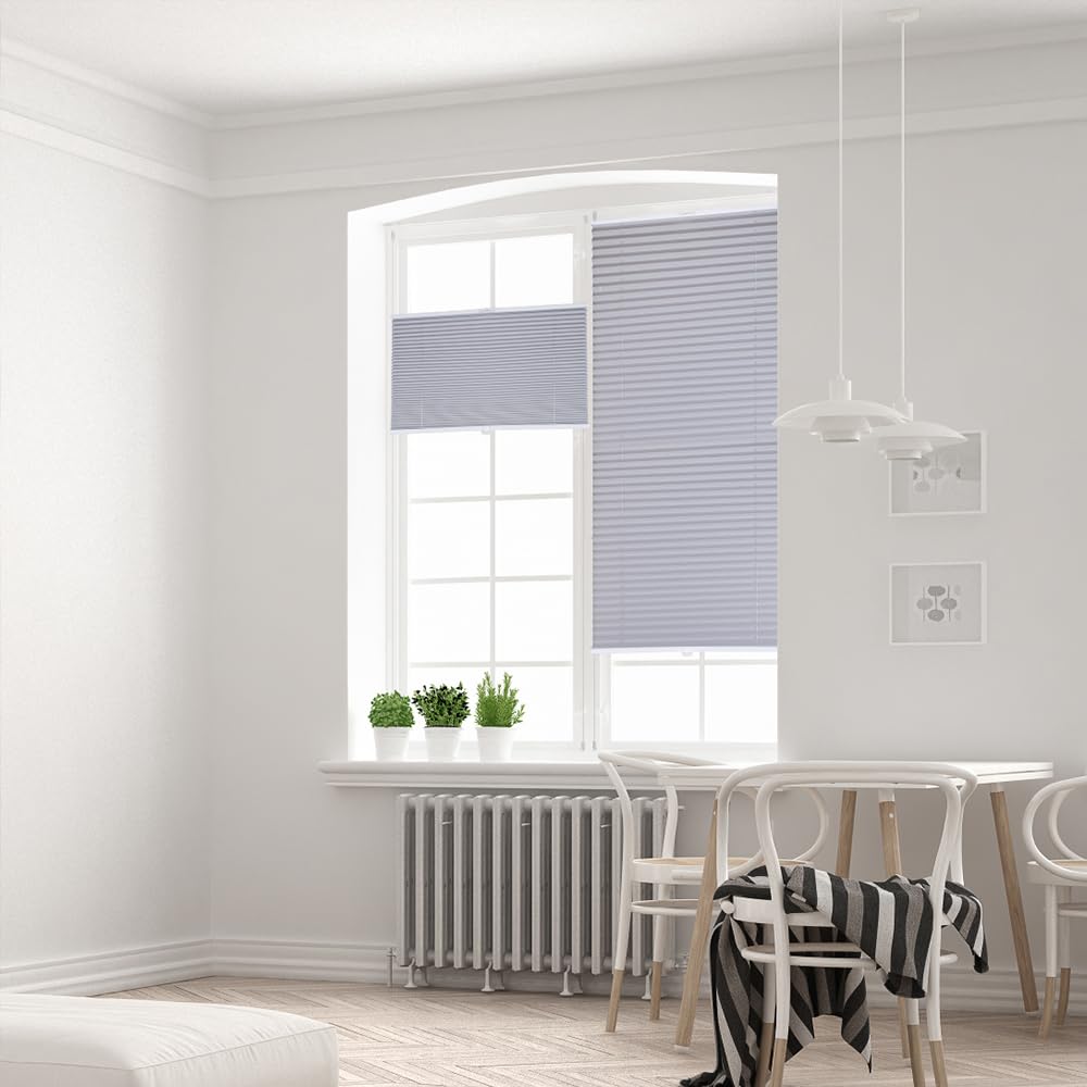 Sekey pleated blinds without drilling, window pleated blinds Klemmfix blinds 130 cm wide, tensioned opaque sun protection window blind, 130x150cm, blue-gray - BL-1330