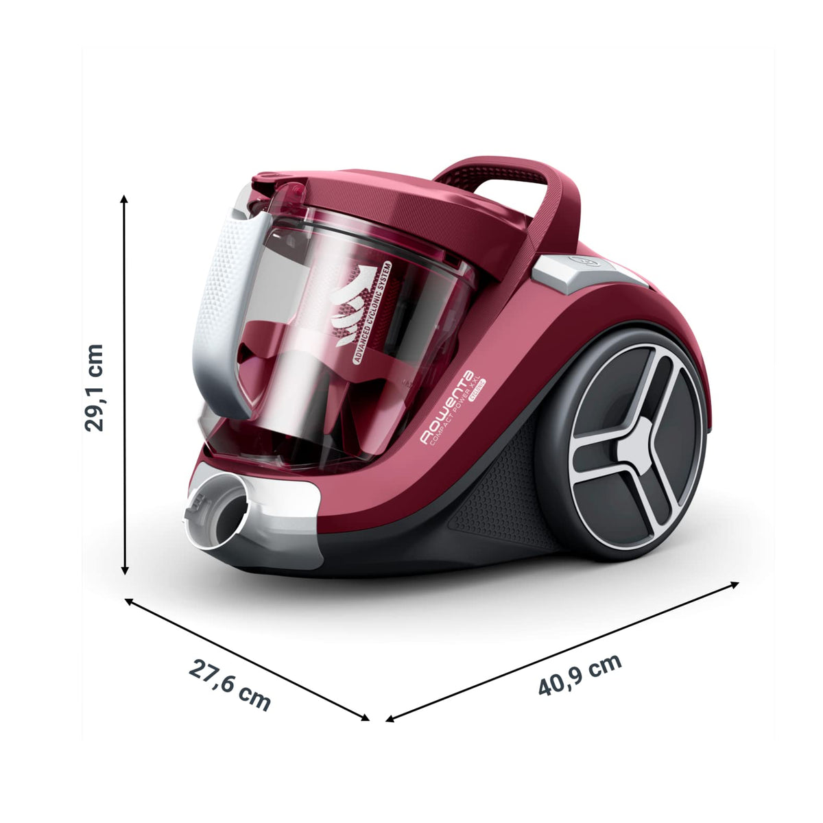 Rowenta Compact Power XXL Classic bagless vacuum cleaner, 900 Watts, 3-stage filtration system, capacity, compact design, 8.80 m cleaning radius, including 2-in-1 crevice tool, red, RO4B23