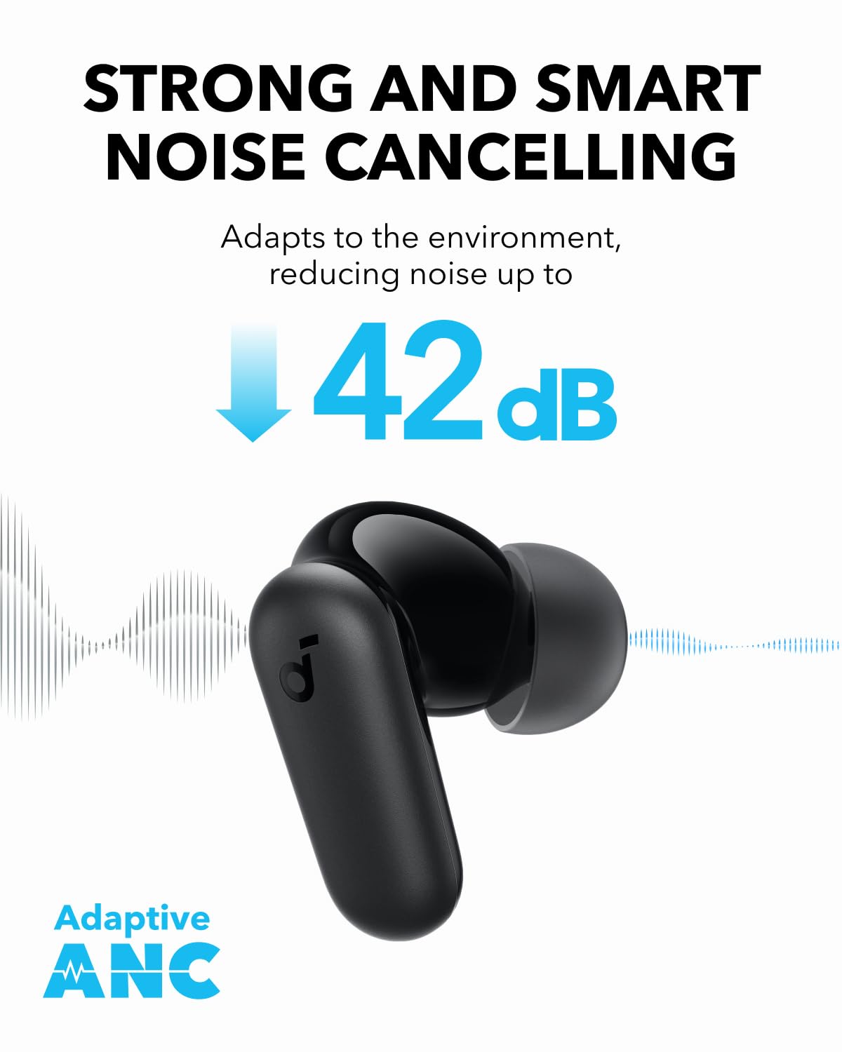 soundcore P30i by Anker Noise Canceling Earbuds, smart noise cancellation, powerful bass, 45h playtime, 2-in-1 case and cell phone stand, IP54, wireless headphones, Bluetooth 5.4 (refurbished)