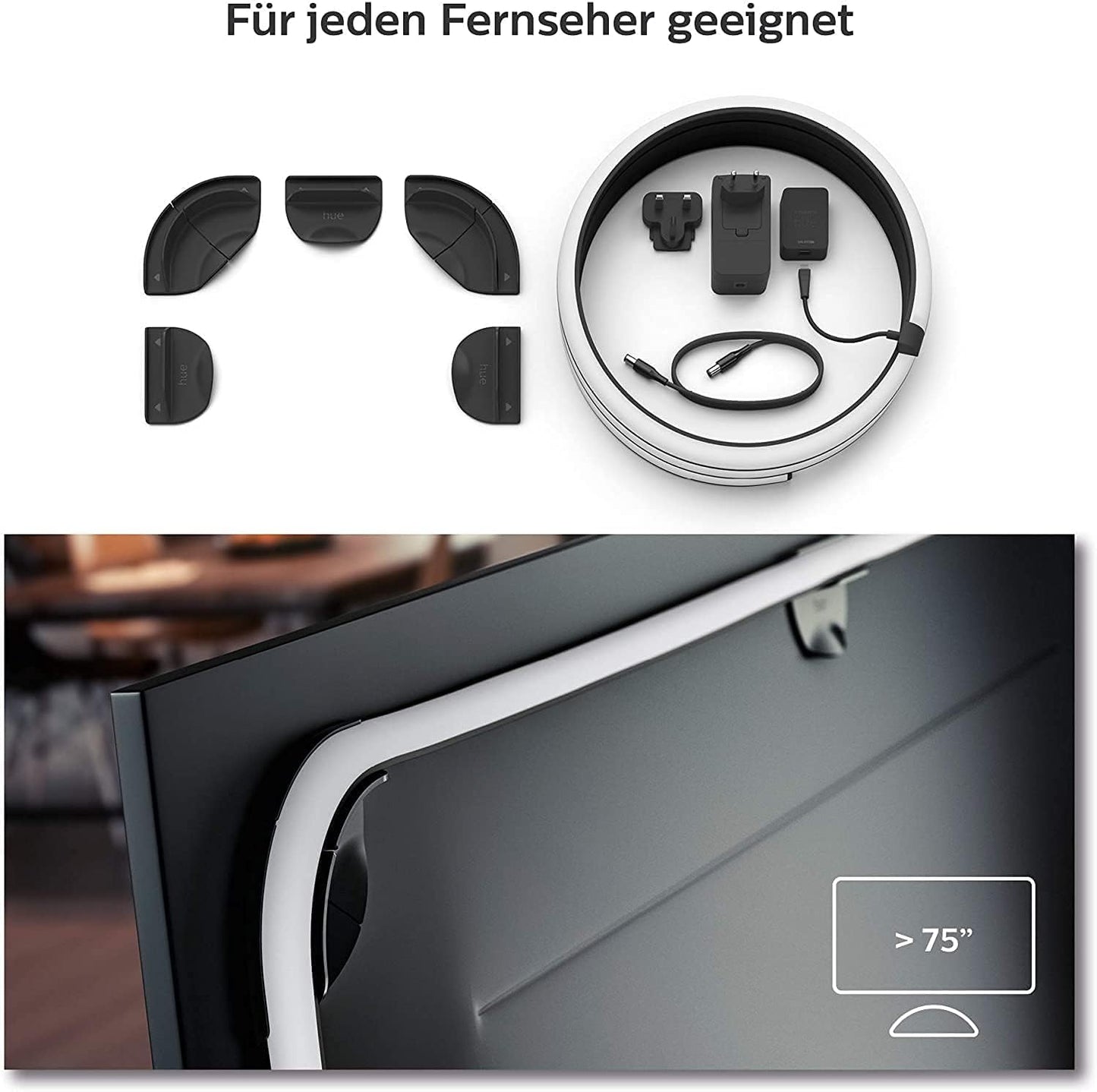 Philips Hue White & Color Ambiance Gradient Lightstrip (75 inches), dimmable LED strip for the television with 16 million colors and color gradients, smart home cinema TV backlighting, black - 929002422901