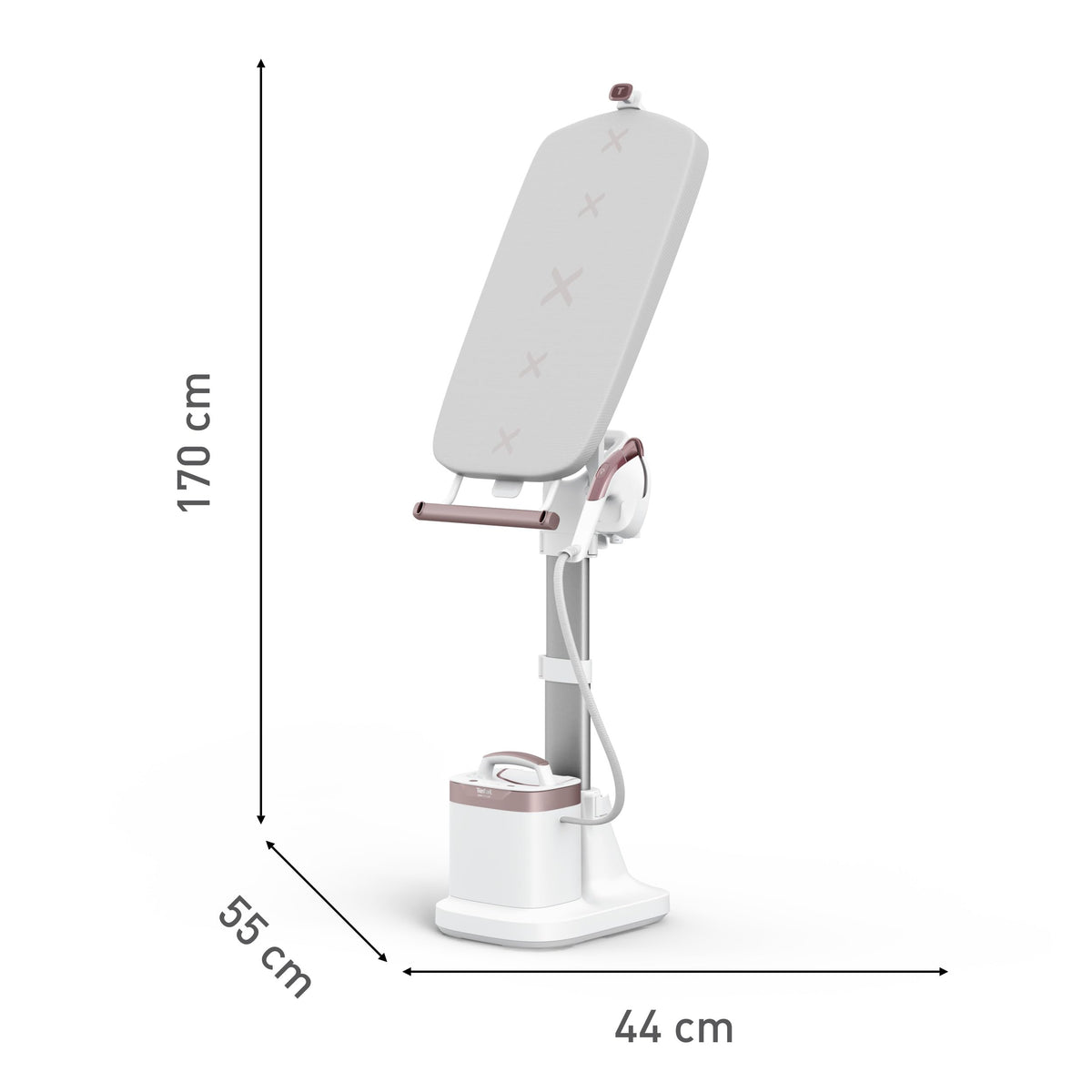 Tefal IXEO Vision All-in-One, aparat de aburire, cu tablă multifuncțională, eliberare de abur de până la 80 g/min, șoc de abur de 200 g/min, tehnologie LED integrată, bază detașabilă, Alb/Roz scorțișoară, QT1811E0