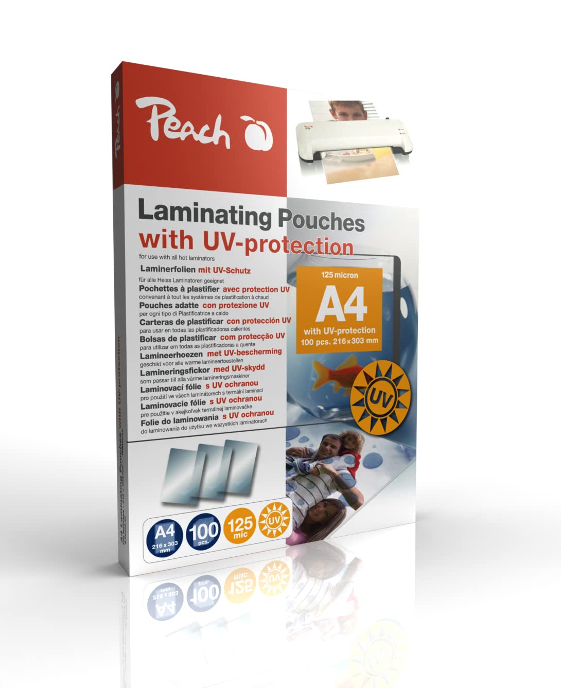 Peach laminating films A4 UV protection 100 pieces 2x 125 mic (250µm) - ultra strong - S-PP525-25
