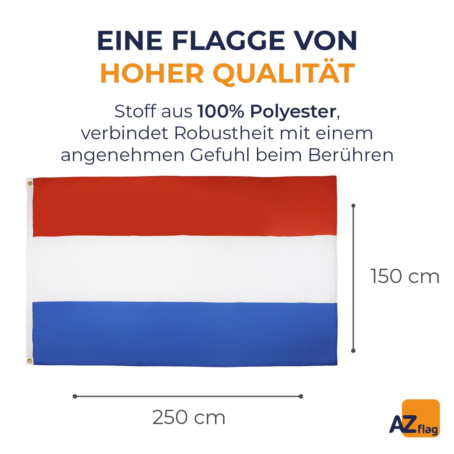 AZ FLAG - Netherlands Flag - 250x150 cm - Large Dutch Flag 100% Polyester with Brass Eyelets - 300g - K_160