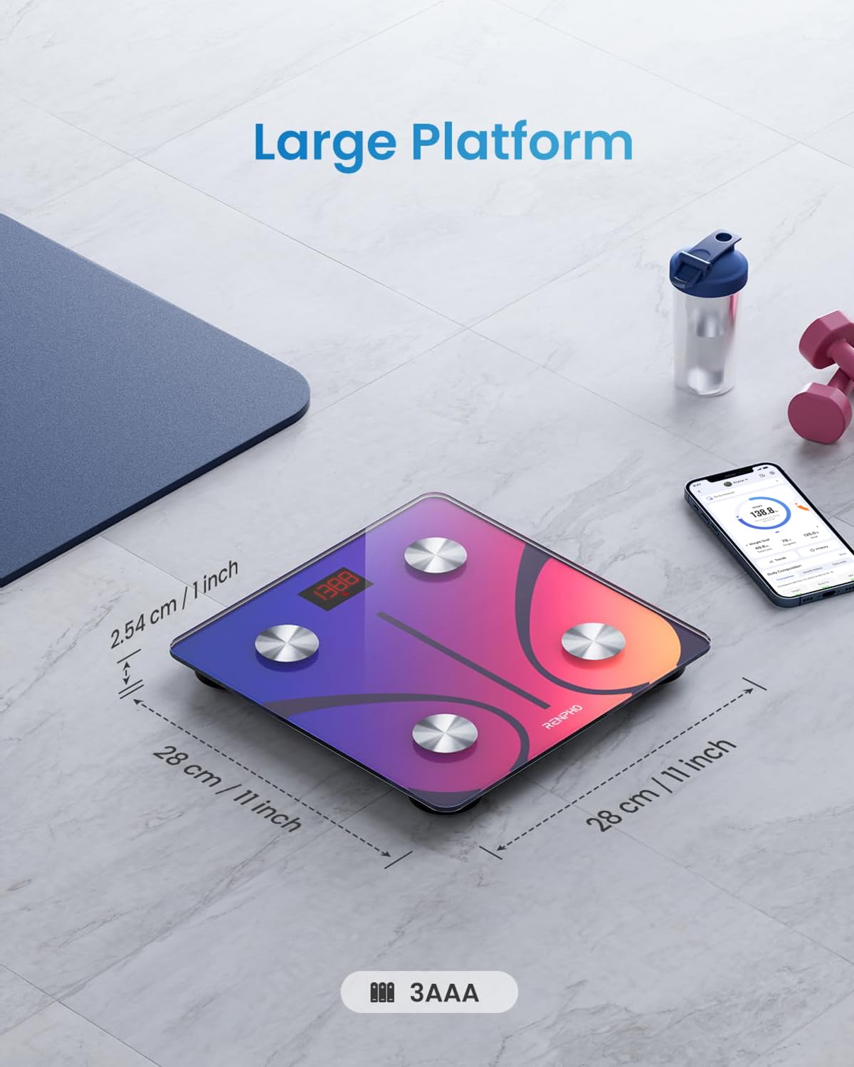 RENPHO Cântare de persoană Cântar de grăsime corporală Digital cu aplicație, Bluetooth - ES-CS20M-RD