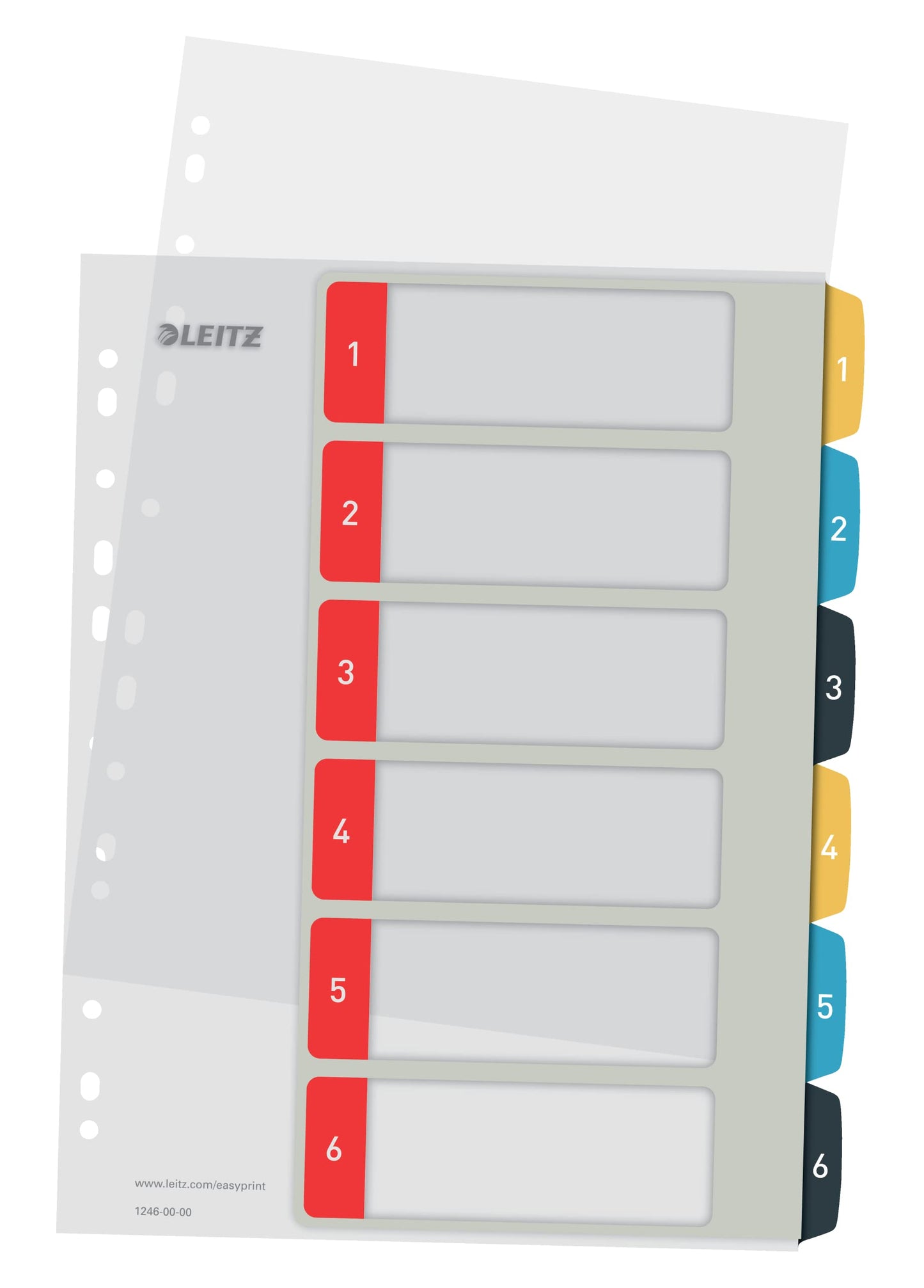 Leitz PC-writable register in A4 format, pack of 20, 1-6, robust, multi-colored, cozy series, 12460000 - 12460000-20