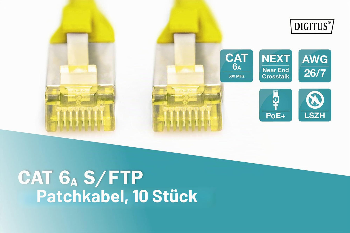 DIGITUS LAN cable Cat 6A – 2 m – 10 pieces – S/FTP shielded – yellow - DK-1644-A-020-Y-10