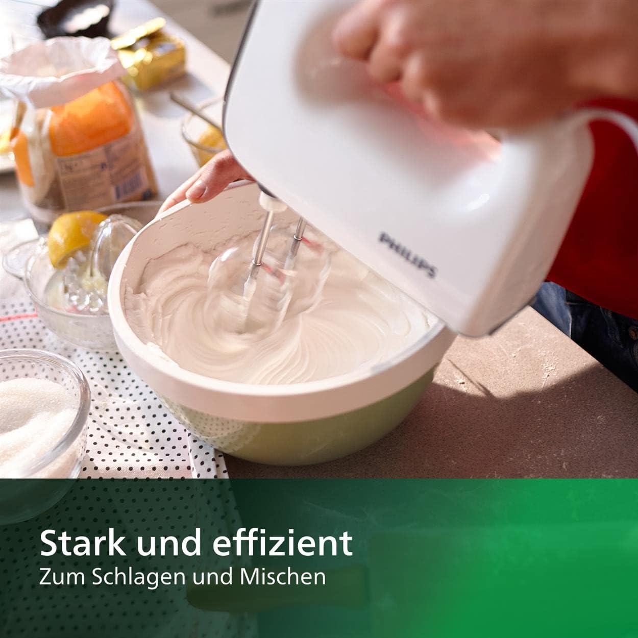 Philips Domestic Appliances HR3741/00 hand mixer, 450 W, 5 speeds plus turbo, 21.41 x 20.8 x 11.4 cm, white/black