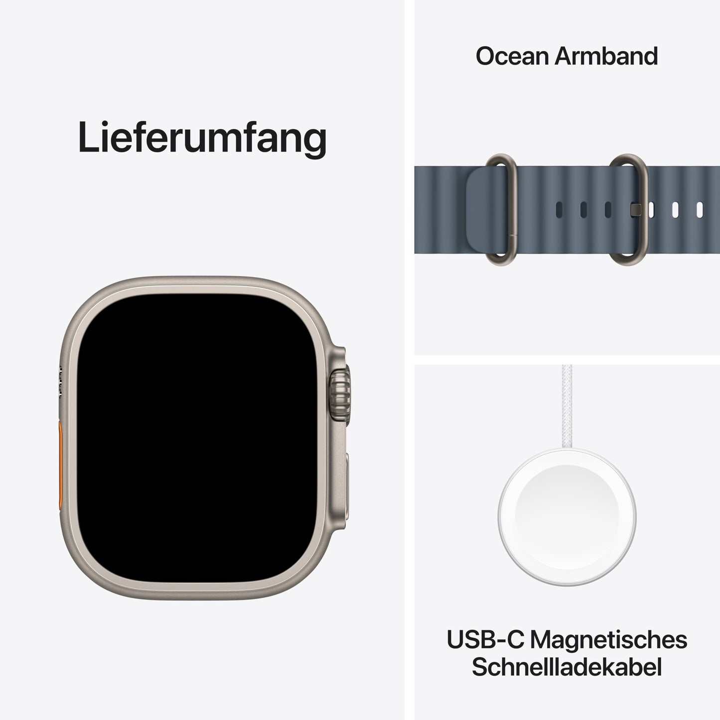 Apple Watch Ultra 3 GPS + Cellular 49 mm premium smartwatch for running training and combination sports with a robust titanium case in natural and Ocean bracelet in maritime blue - MEWH4QF/A