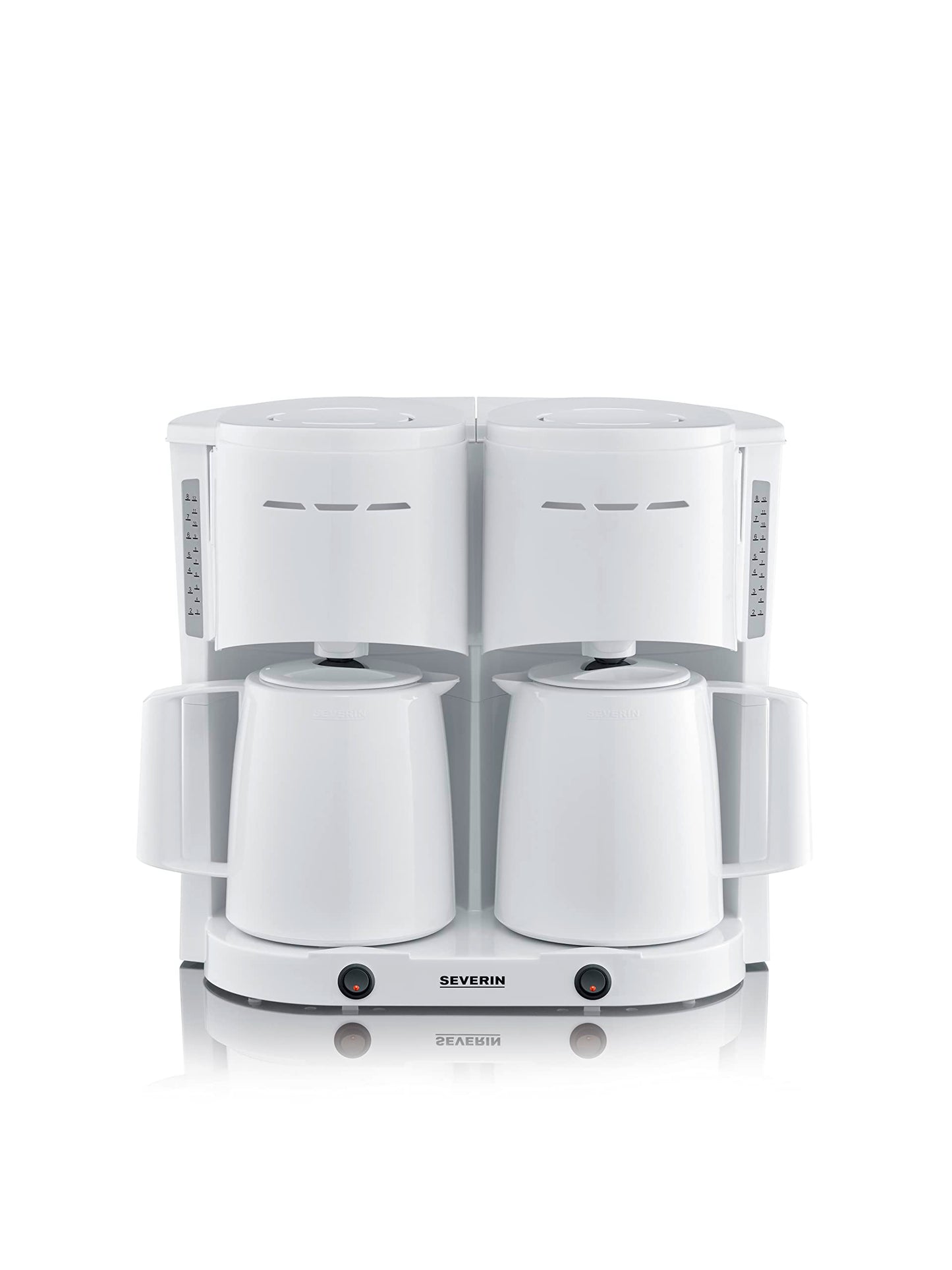 Severin Duo filter coffee machine with thermal jug, coffee machine for up to 16 cups, attractive filter machine with 2 vacuum jugs, white, 2 liters, 2,000 W, KA 9314