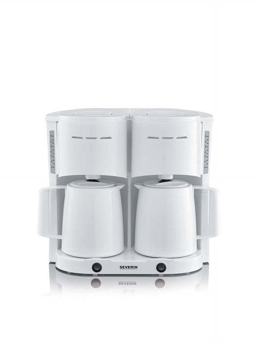 Severin Duo filter coffee machine with thermal jug, coffee machine for up to 16 cups, attractive filter machine with 2 vacuum jugs, white, 2 liters, 2,000 W, KA 9314
