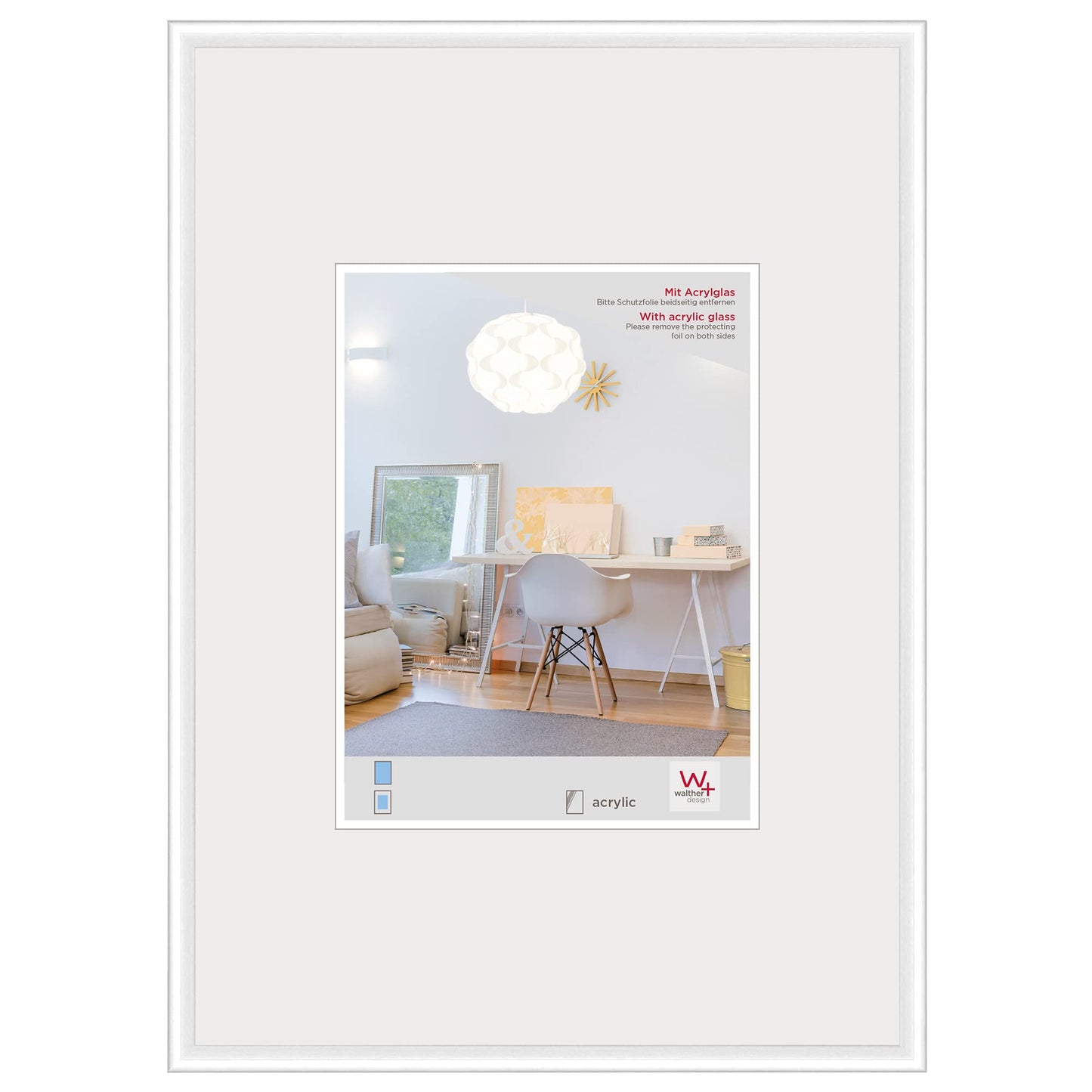 walther design picture frame white 40 x 50 cm with artificial glass, New Lifestyle plastic frame KVX050W