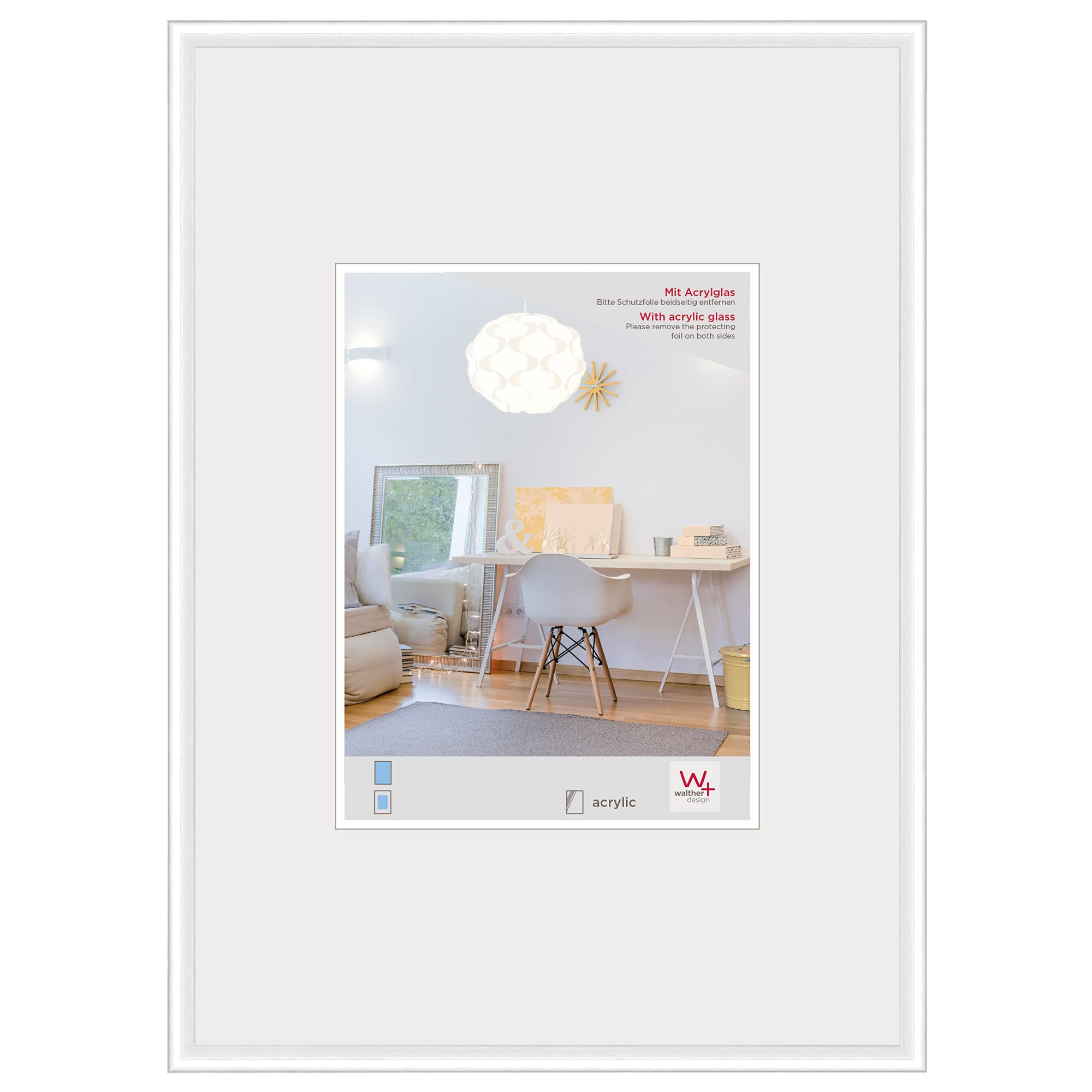 walther design picture frame white 40 x 50 cm with artificial glass, New Lifestyle plastic frame KVX050W