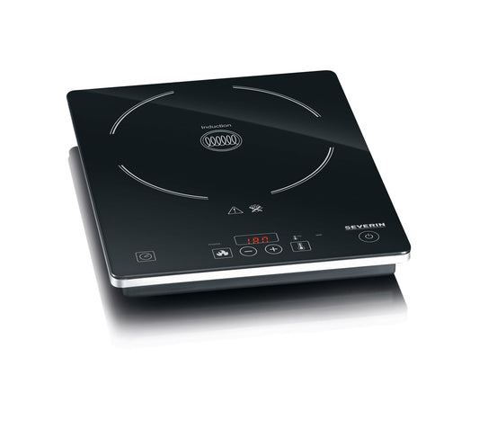 SEVERIN induction hotplate, for kitchen, office or camping, high-quality hotplate with infinitely variable temperature adjustment, camping stove with glass ceramic hob, black, 2,000 W, KP 1071