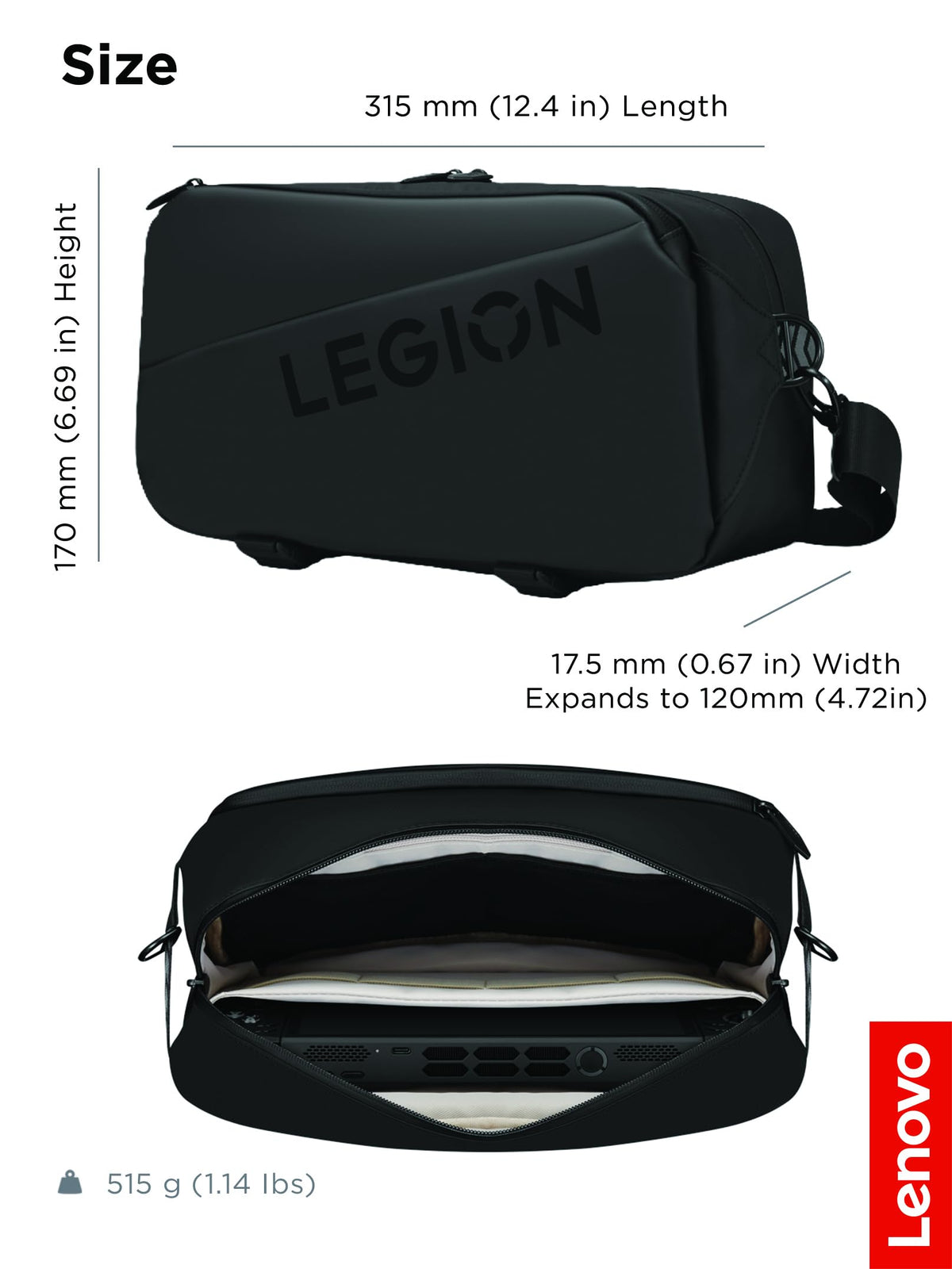 Lenovo Legion Geantă de umăr | Legion Sling Bag | Potrivit pentru Legion Go și Legion Go2 | Negru - GX41S14777