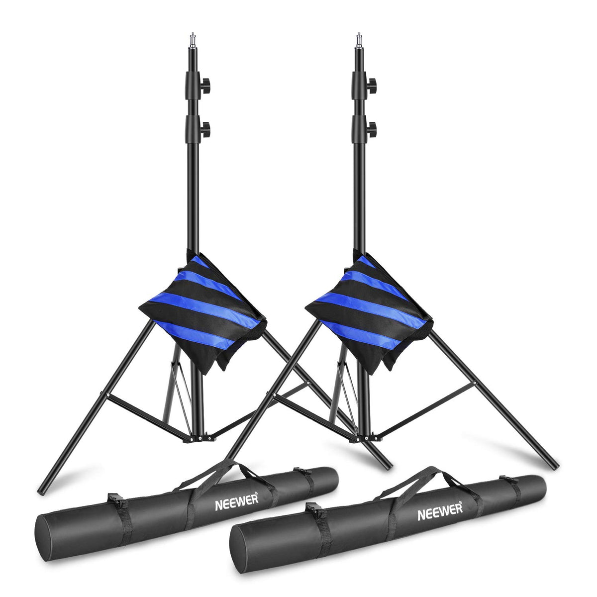 Neewer Light Tripod 3 Meter Pro Heavy Duty Spring Loaded All Metal Locking Rings Set of 2 with Carry Bags and Sandbags for Photo and Video Photography HTC Vive etc (Black) - 10095788