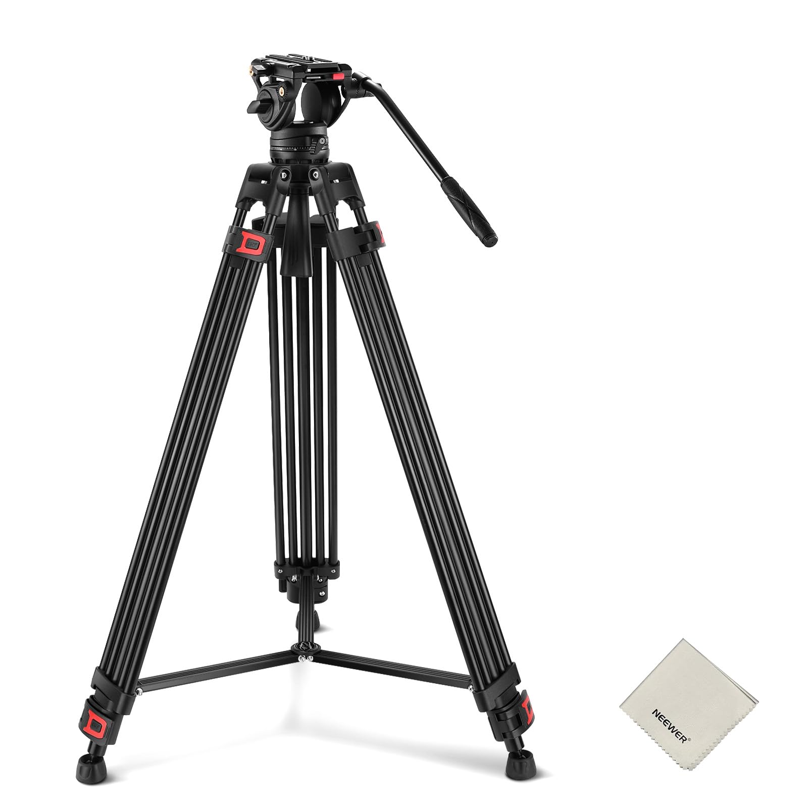 NEEWER 74" Video Tripod with Fluid Head & Damping Control, Aluminum Heavy Duty Camera Tripod Professional with QR Plate for DSLR Camcorder for Video Recording, Cleaning Cloth, Max Load 17.6 lbs, TP74