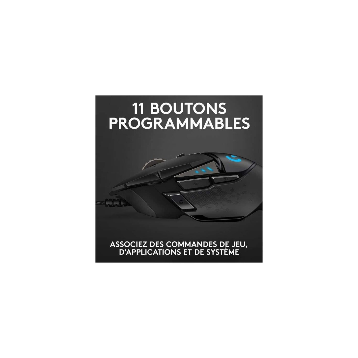Logitech G502 HERO high-performance gaming mouse with HERO 25K DPI optical sensor, RGB lighting, weight tuning, 11 programmable buttons, customizable game profiles, PC/Mac - Black - 910-005471
