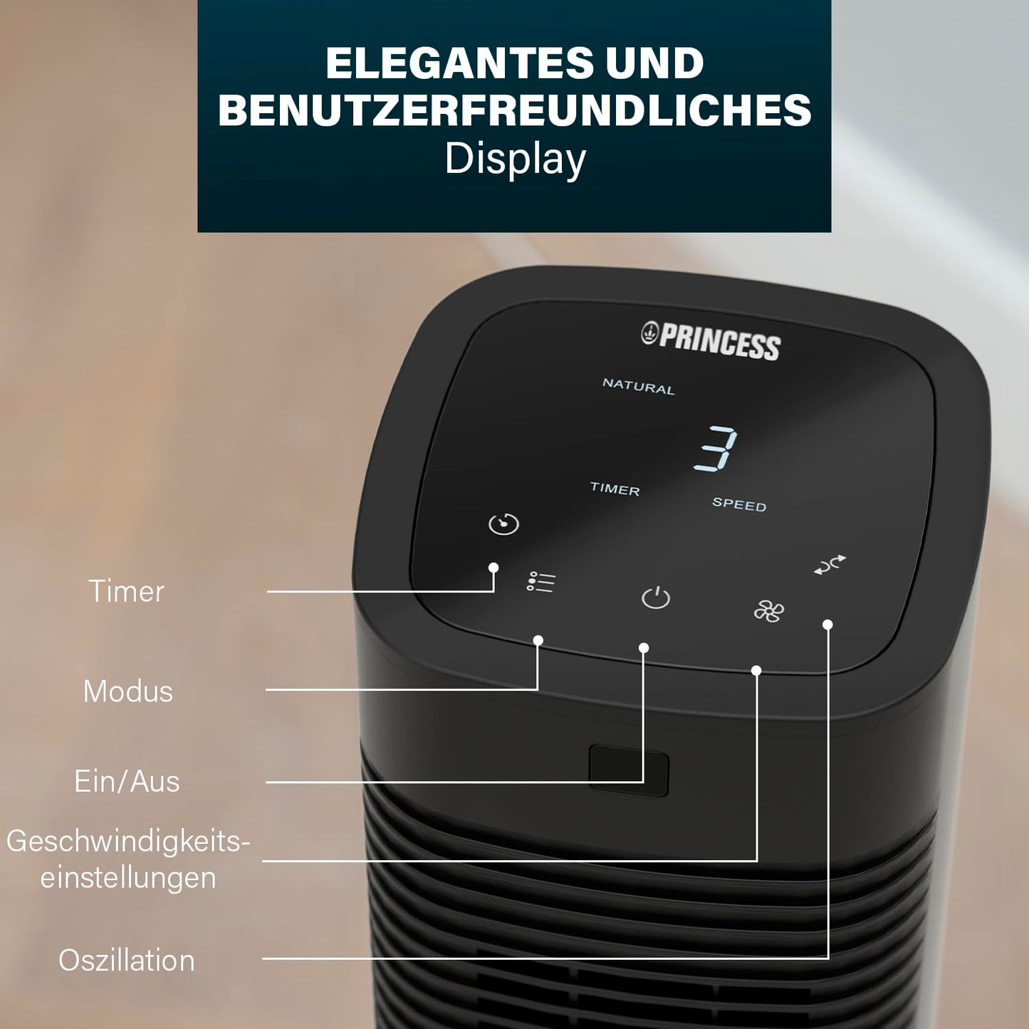 Princess Compact Tower Fan 3 Modes and 3 Speeds - Oscillation - App Control - 358230 - 01.358230.01.001
