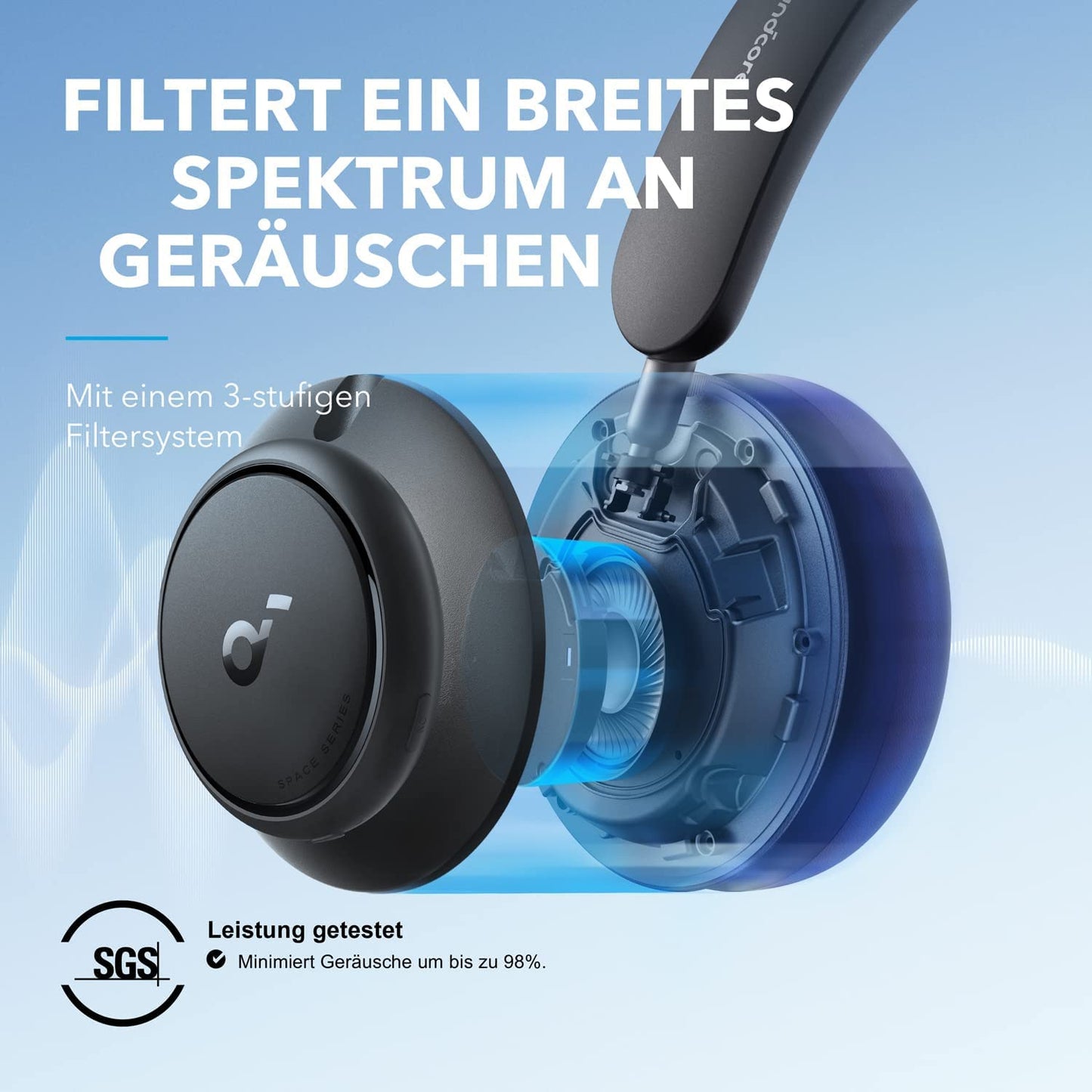 Soundcore by Anker Space Q45 Bluetooth headphones, adaptive active noise cancellation up to 98%, 50 hours playback, LDAC Hi-Res wireless audio, crystal clear calls (refurbished) - A3040
