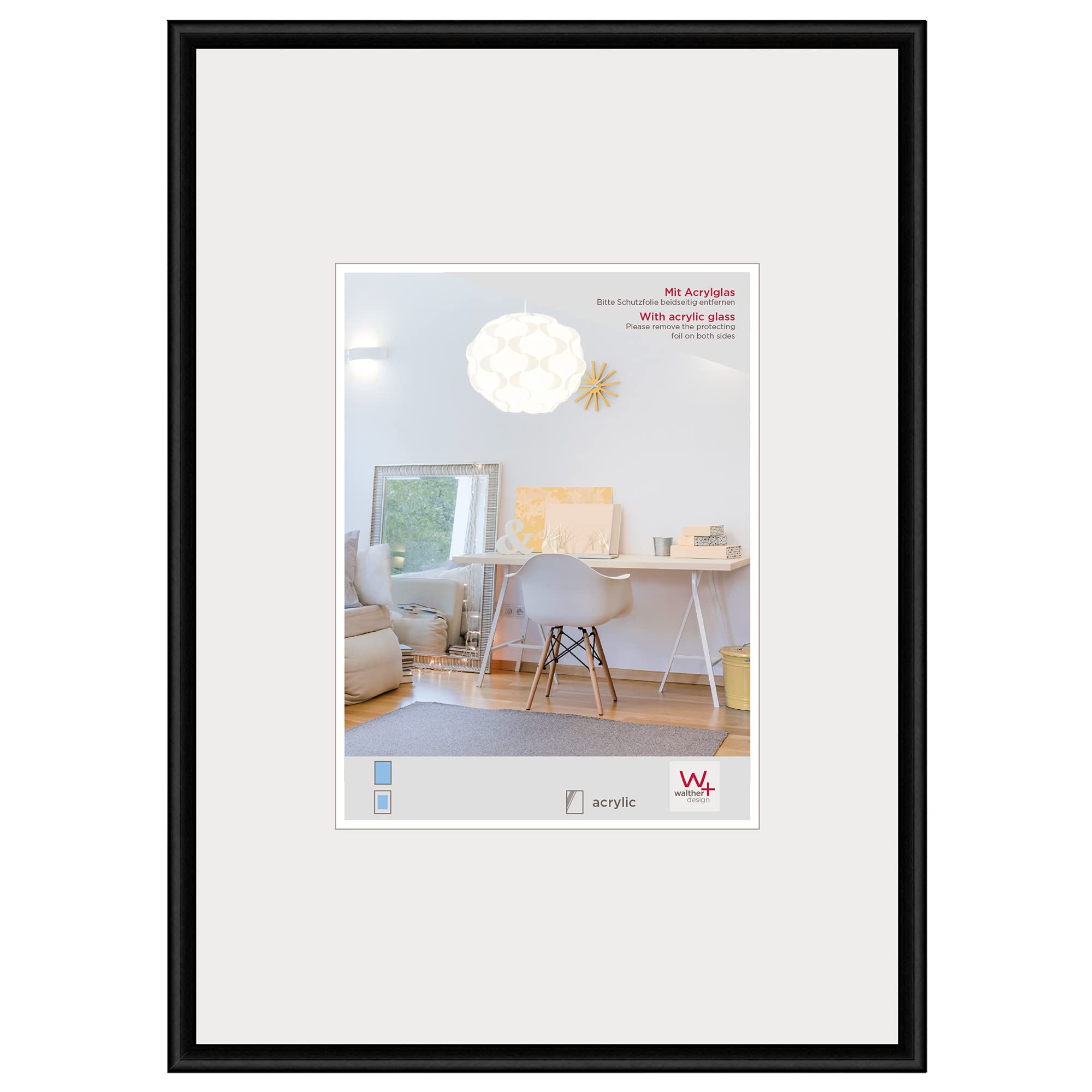 walther design picture frame black 60 x 80 cm with artificial glass, New Lifestyle plastic frame KVX080B