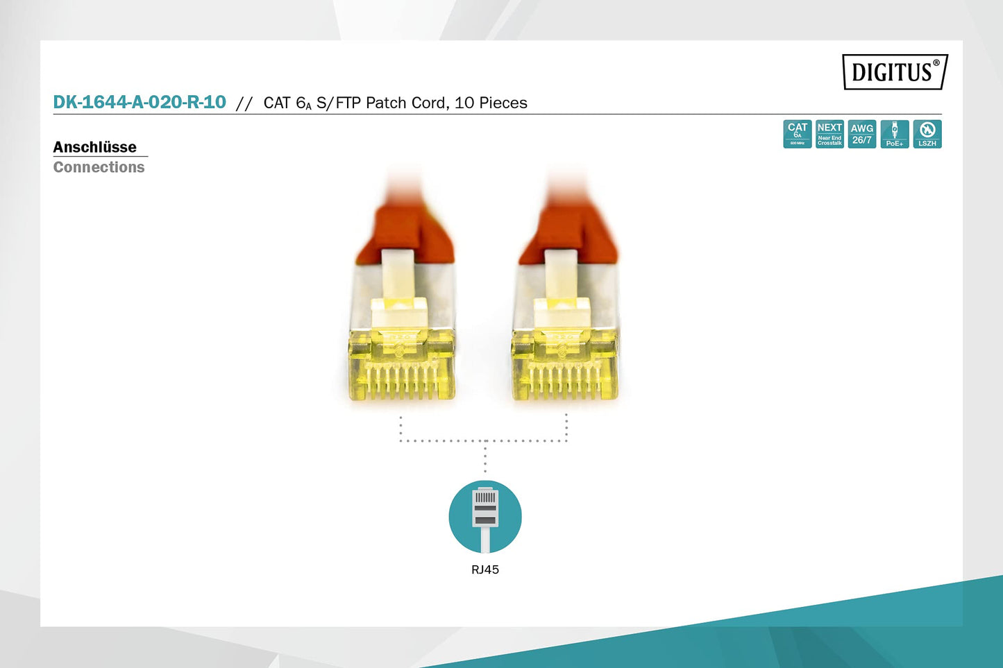 DIGITUS LAN cable Cat 6A – 2 m – 10 pieces – S/FTP shielded – red - DK-1644-A-020-R-10