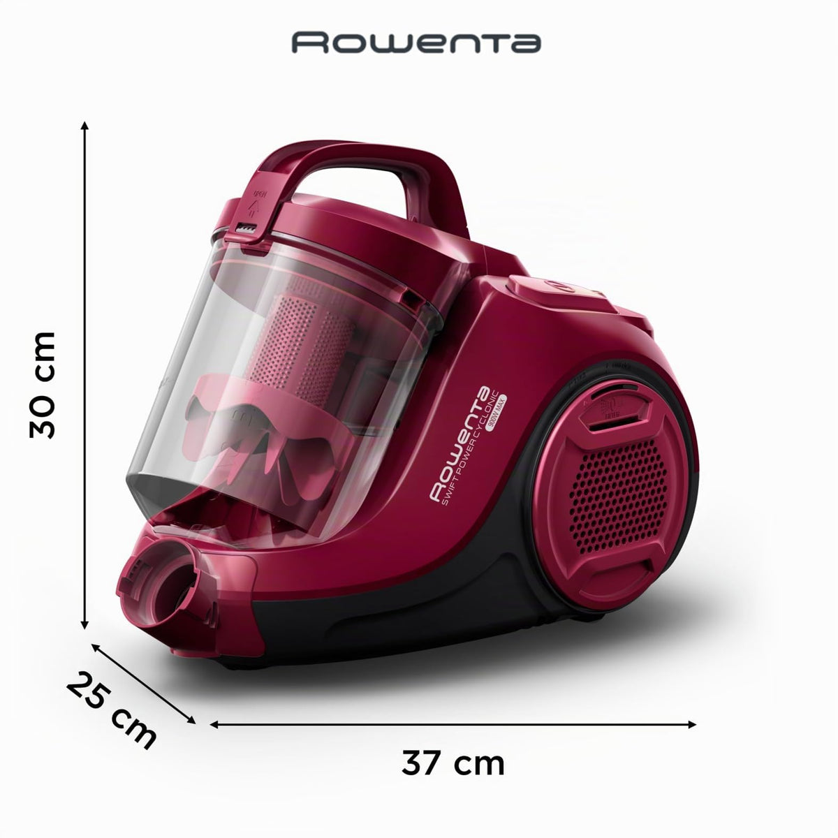 Rowenta RO2933EA, Swift Power Cyclonic Vacuum Cleaner, bagless, cyclone technology, compact design, lightweight, high-performance filter, parquet brush, Black/Dark Red, 750 W, 1.2 liters, 77 decibels. - 7211004135