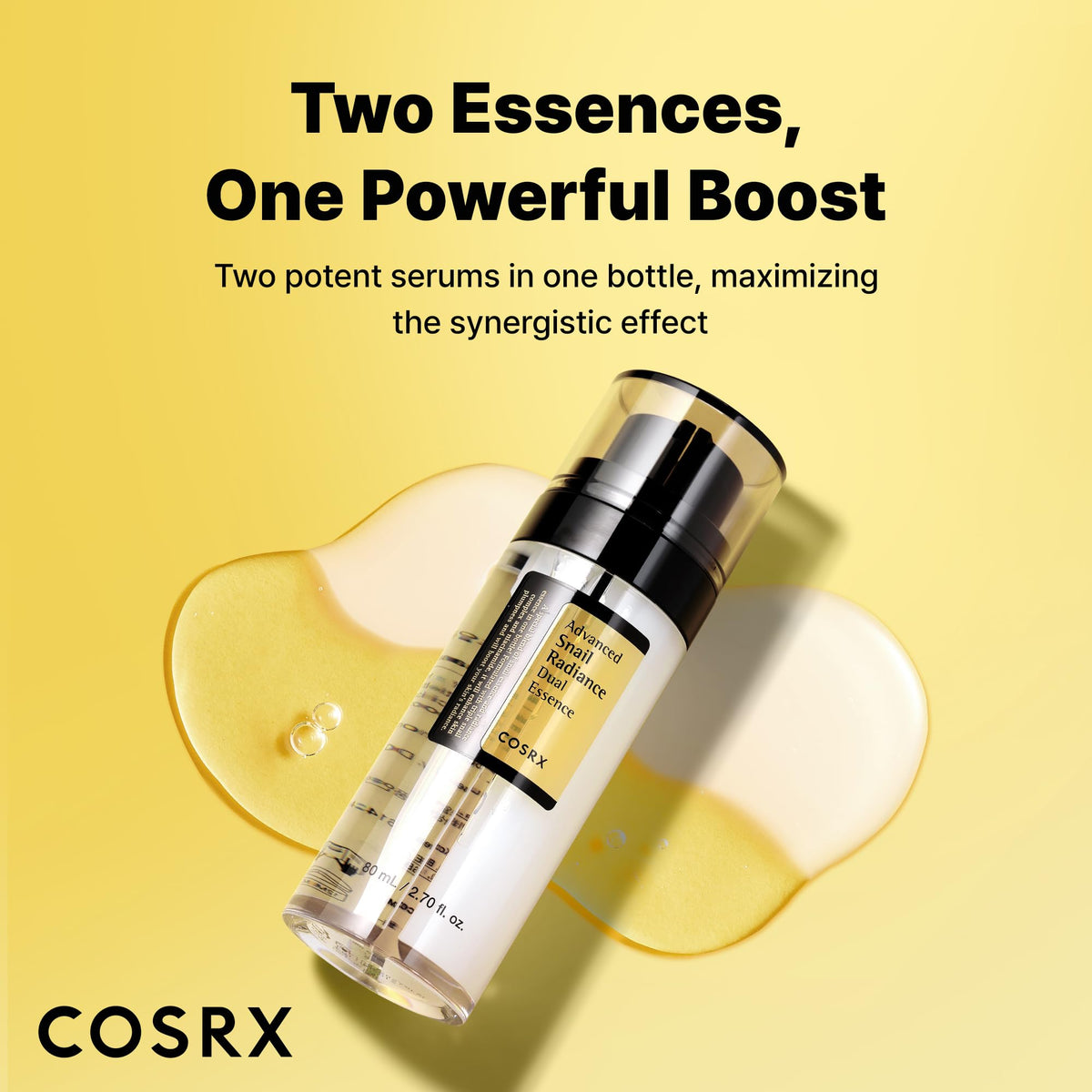 COSRX Niacinamide 5% + Snail Mucin 74% Dual Essence, dark spots & anti-aging face serum for a radiant complexion, hydrating, brightening, Korean skincare, 2.70 fl.oz / 80ml - RLE52053