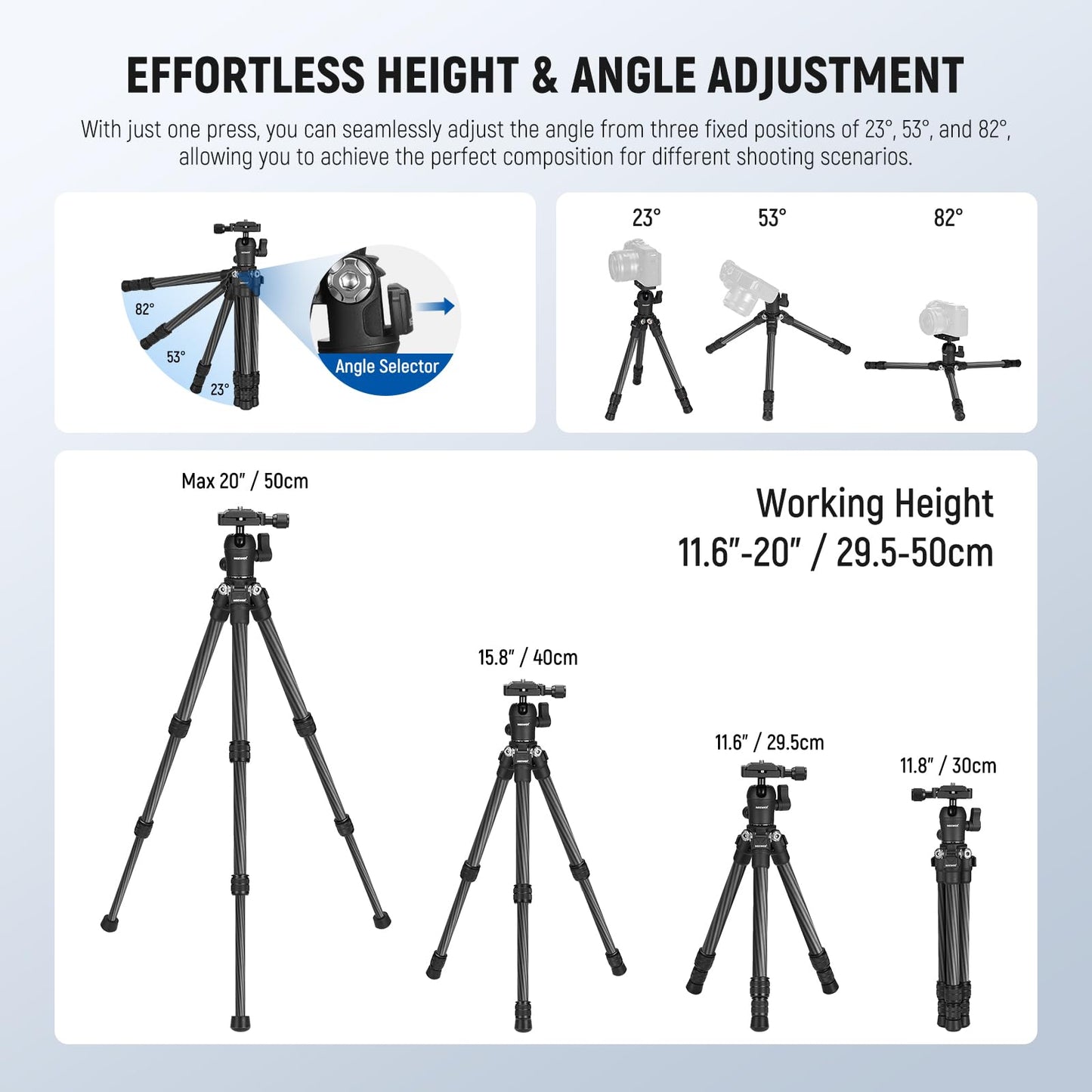 NEEWER TP09 Carbon Fiber Mini Tripod, 20" Table Tripod with 360° Ball Head, Phone Holder, Remote Control, Lightweight Compact Travel Tripod for DSLR Camera Video Camcorder, Phone, Max. Load 11lbs