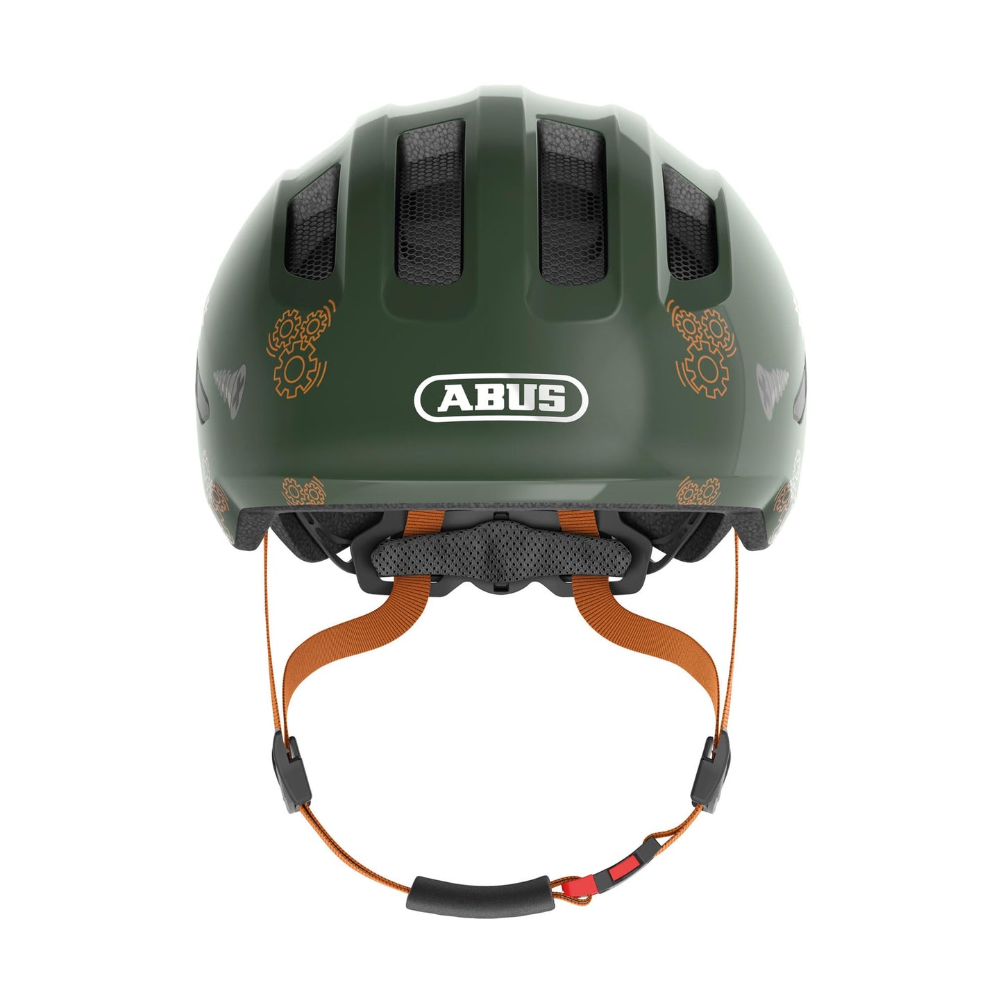 ABUS children's helmet Smiley 3.0 - bicycle helmet with a deep fit, child-friendly designs & space for a braid - for girls and boys - green with robot pattern, size S - 67267