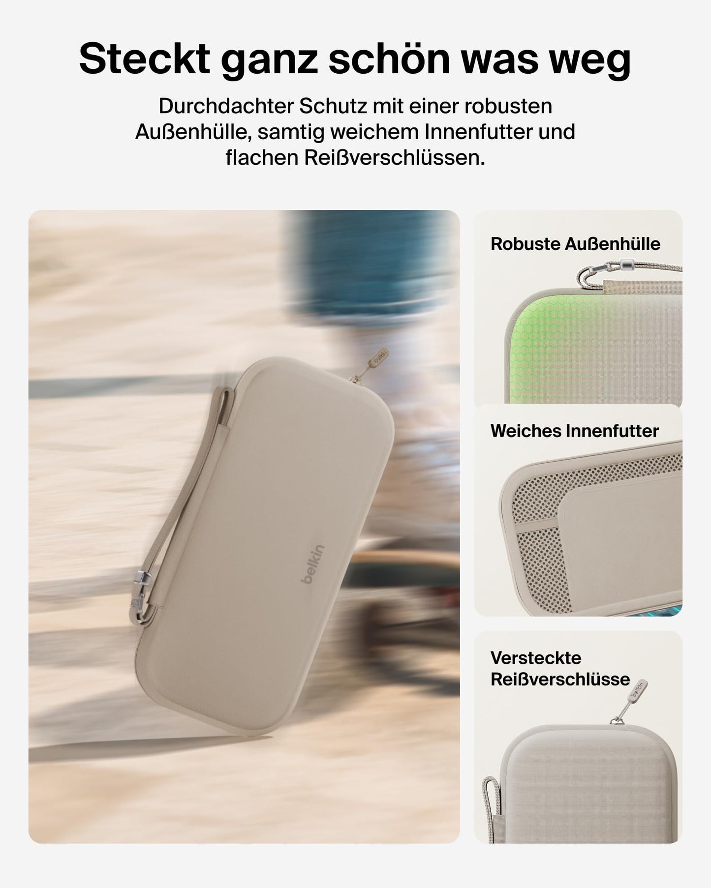 Belkin Gaming Case for Nintendo Switch 2, Lightweight Hard Shell Case with Soft Lining, AirTag Compartment, 12 Game Card Slots - Sand - ENA002hqSA
