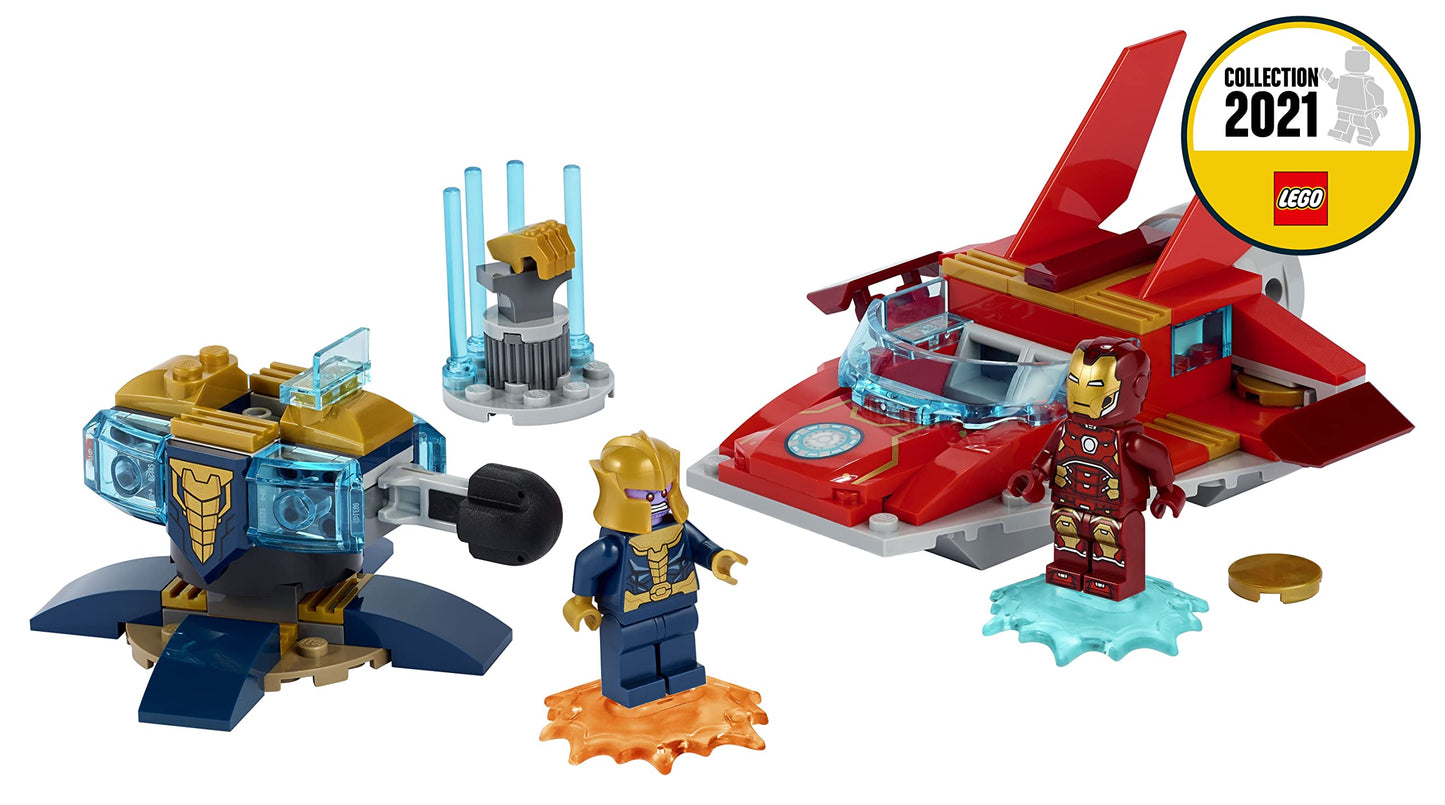 LEGO 76170 Marvel Avengers Iron Man vs. Thanos with jet and 2 superhero figures, toy for ages 4 and up