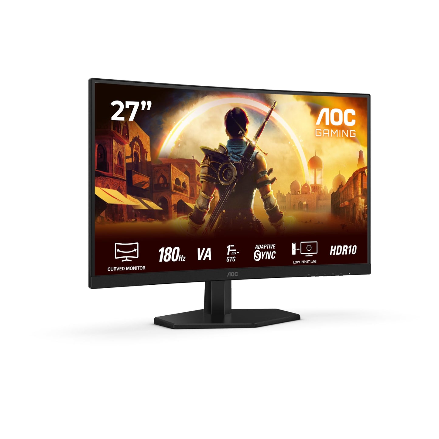 AOC C27G42E 27 inch curved, FHD gaming monitor, 180Hz, Fast VA panel, 1ms GtG, HDR10, FreeSync Premium, speakers, (1920x1080 HDMI 2X 2.0) black
