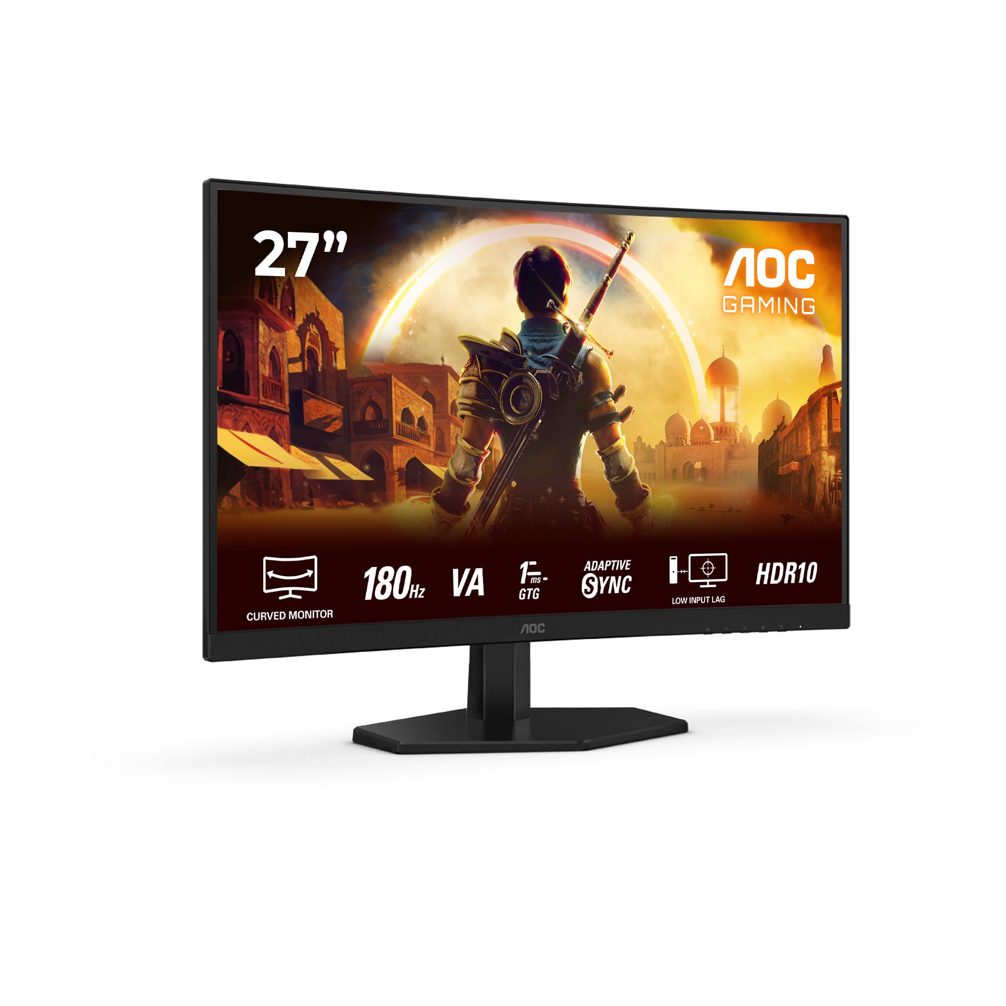 AOC C27G42E 27 inch curved, FHD gaming monitor, 180Hz, Fast VA panel, 1ms GtG, HDR10, FreeSync Premium, speakers, (1920x1080 HDMI 2X 2.0) black