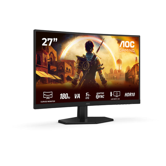 AOC C27G42E 27 inch curved, FHD gaming monitor, 180Hz, Fast VA panel, 1ms GtG, HDR10, FreeSync Premium, speakers, (1920x1080 HDMI 2X 2.0) black