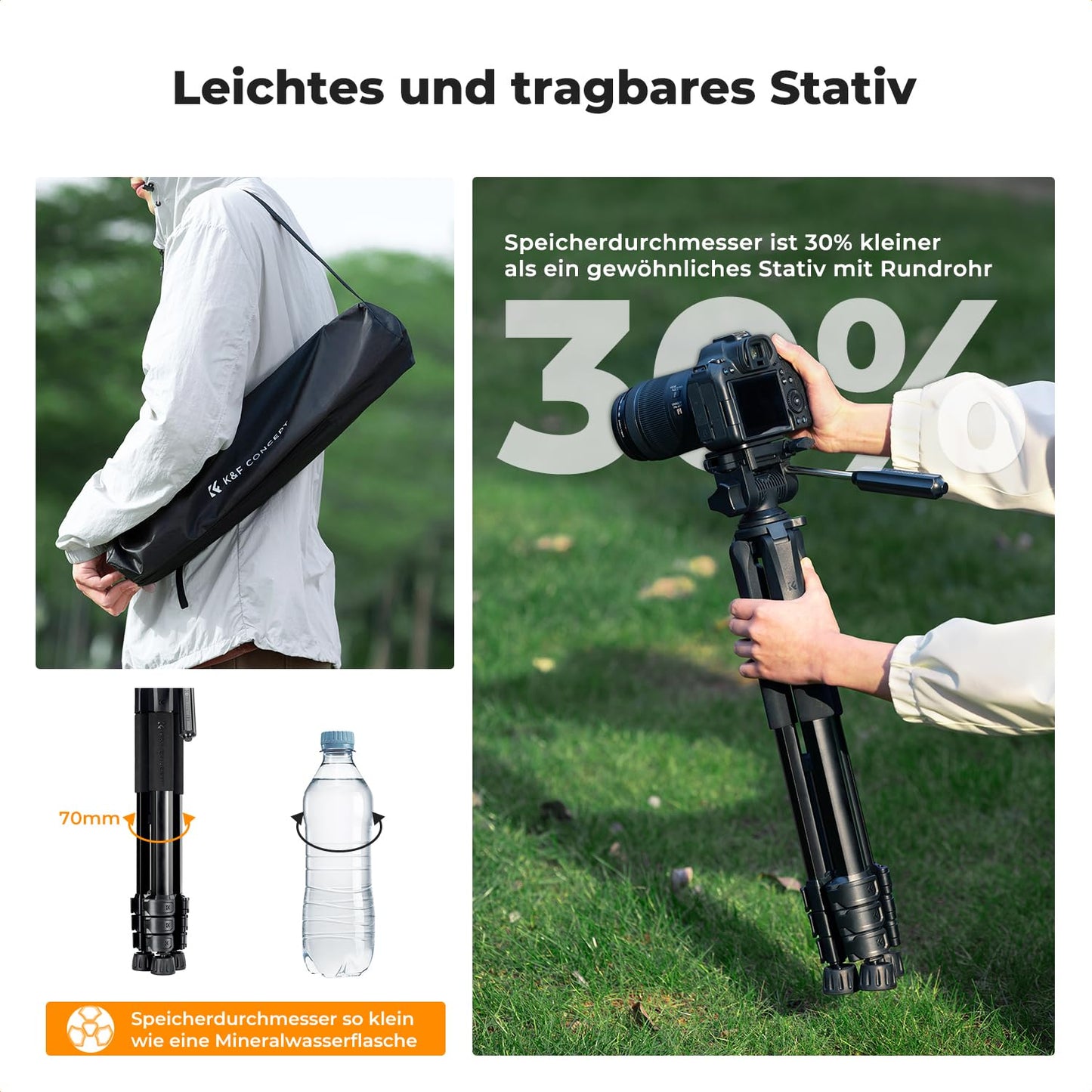 K&F CONCEPT Black Aluminum Camera Tripod S254A3+BV01, Lightweight Tripod with Bag, 172cm Mobile Phone Tripod, for Canon Nikon Sony Camera/DSLR/Camcorder/Smartphone, Travel Tripod with Mobile Phone Tablet Holder