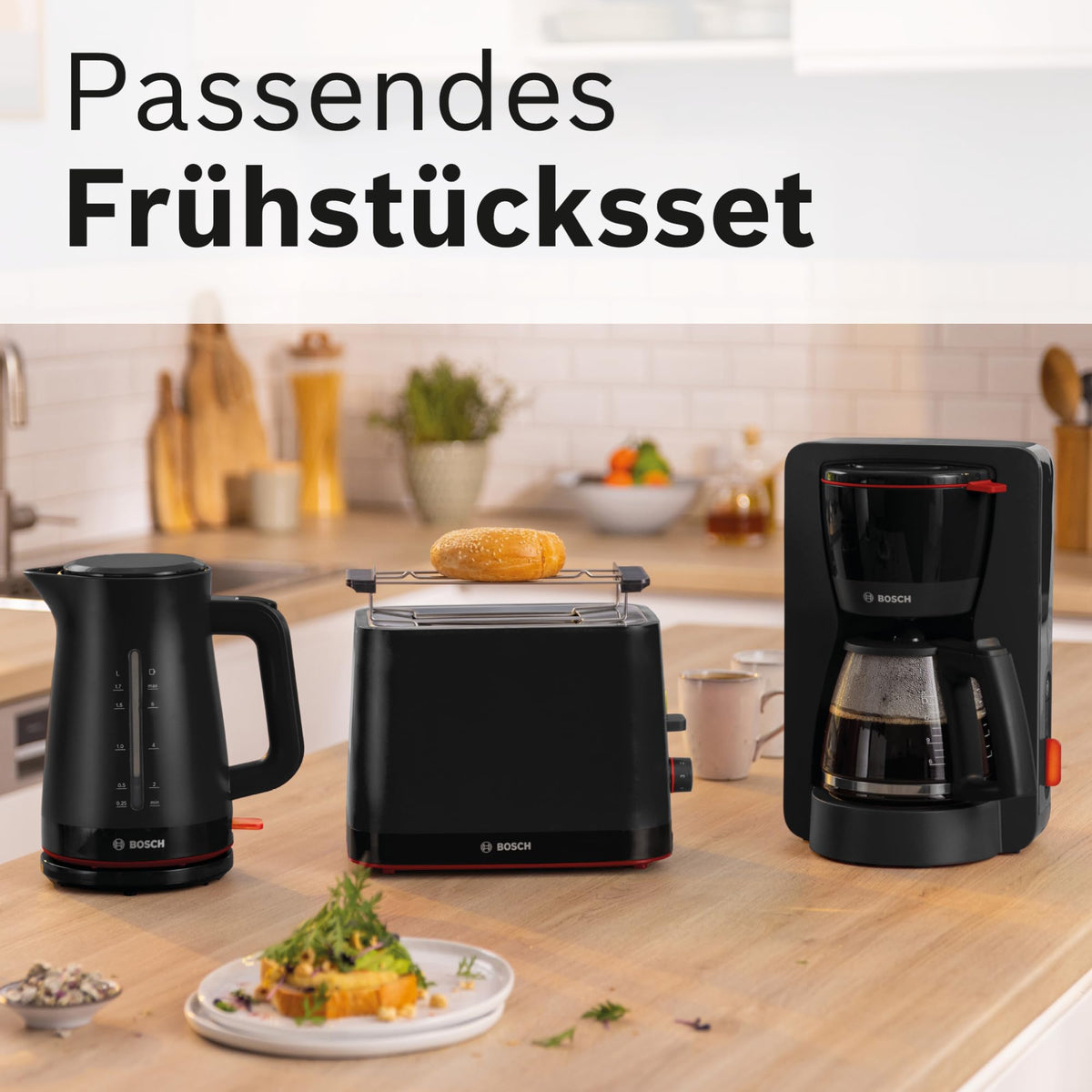 Bosch Compact Toaster MyMoment TAT3M123, removable foldable bun warmer, with defrost function, automatic shut-off, lift function, bread centering, ideal for 2 slices, 800 Watts, matte black
