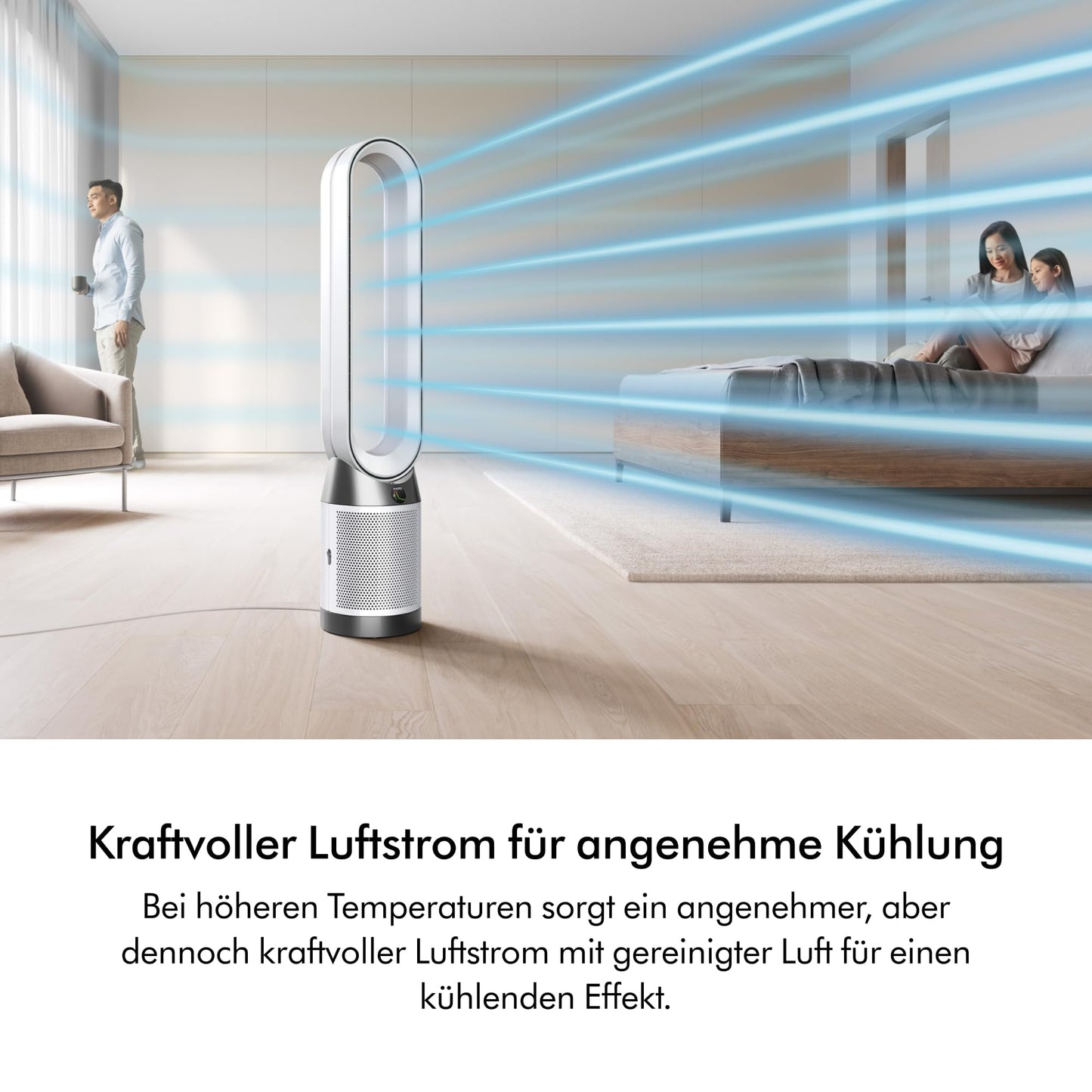 Dyson Purifier Cool™ PC1 tower fan air purifier with HEPA H13 filter - powerful cooling & air purification for rooms up to 23 sqm, control via app & remote control, 350° rotation (white) - TP11