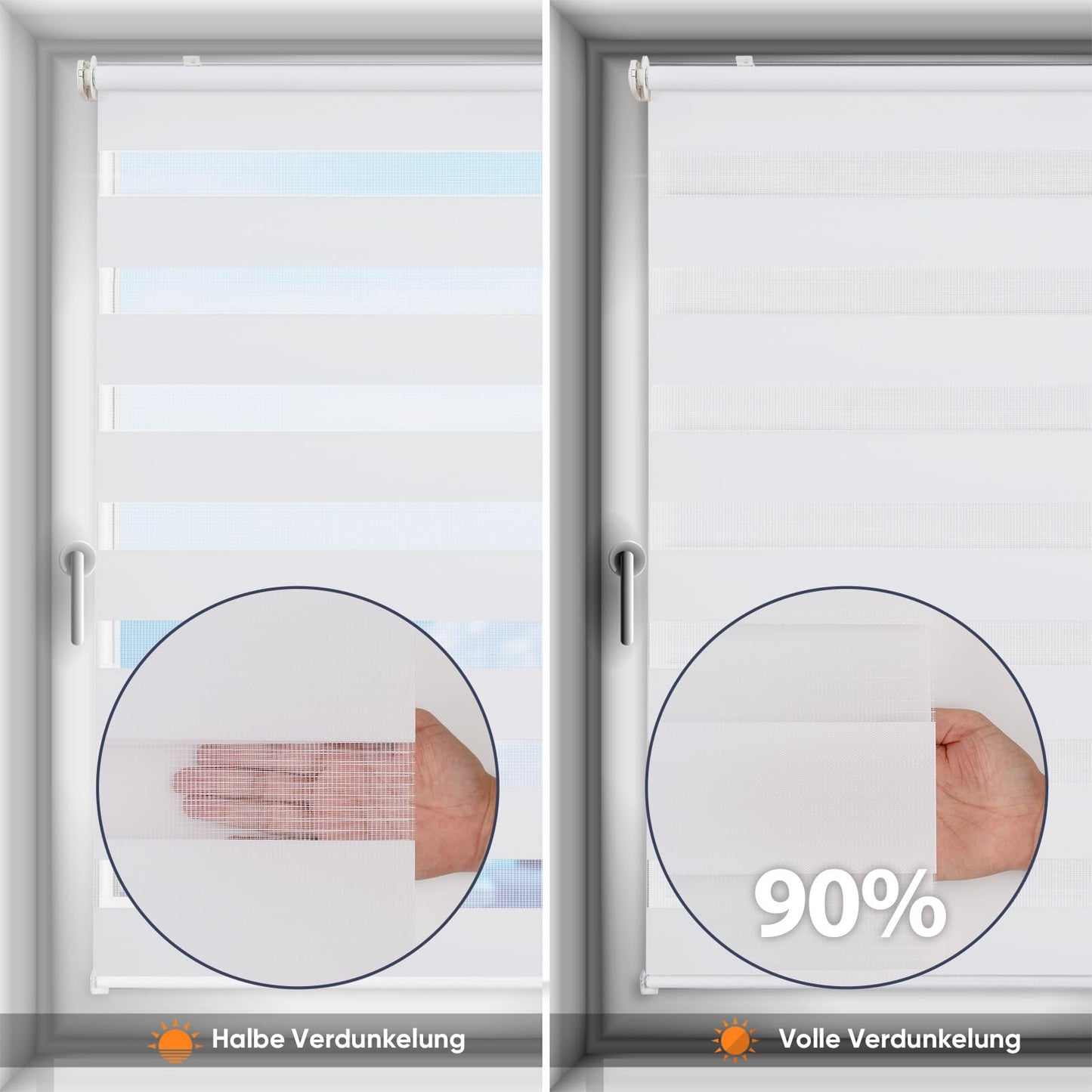 Sekey double roller blind Klemmfix without drilling for windows, double roller blind 115 cm wide, duo roller blind sun protection, 115x210cm, white - 38Z-WE-1151