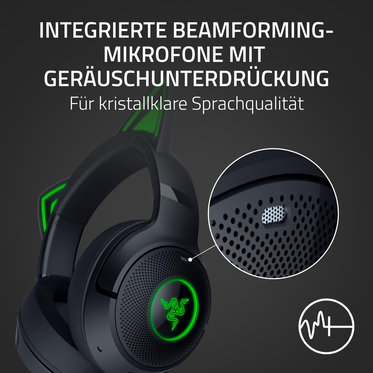 Razer Kraken Kitty V2 BT - Wireless Bluetooth RGB headset with kitty ears for gaming and streaming (325g, Triforce 40mm drivers, Bluetooth 5.2, noise-cancelling mic, 40 hours battery life) Black - RZ04-04860500-R3M1