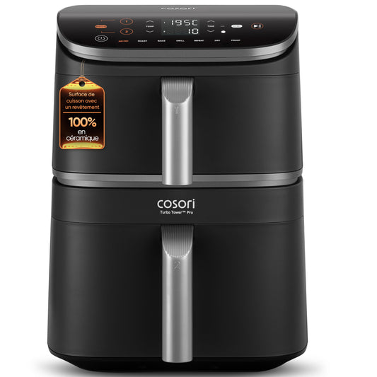 COSORI Dual Air Fryer Pro, 10.8L Healthy Ceramic Coating, No Teflon, DualBlaze Tech, Fast DC Motor with 5 Fan Speeds, Smart Airfryer, Energy Efficient Turbo Tower Pro - CAF-DC113S-AUK