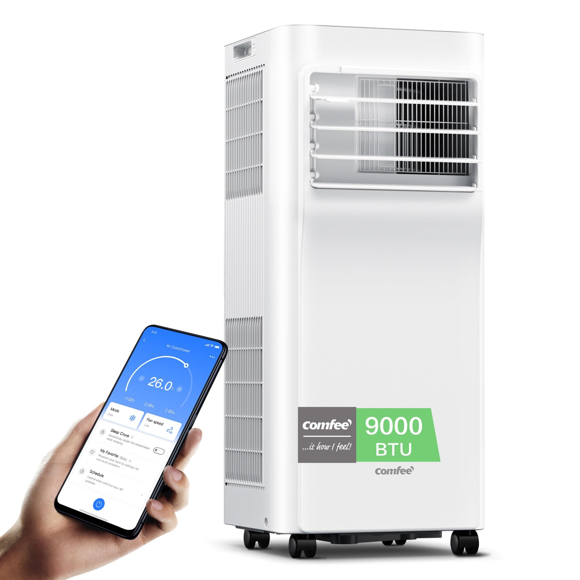 Comfee Mobile Air Conditioner Breezy Cool Pro 2.6, 9000 BTU 2.6kW, Cooling & Ventilating & Dehumidifying, APP Control, Room Size up to 88m³ (33㎡), Mobile Air Conditioning with Exhaust Hose [Energy Class A] - CPPA-09CRN7-QB6